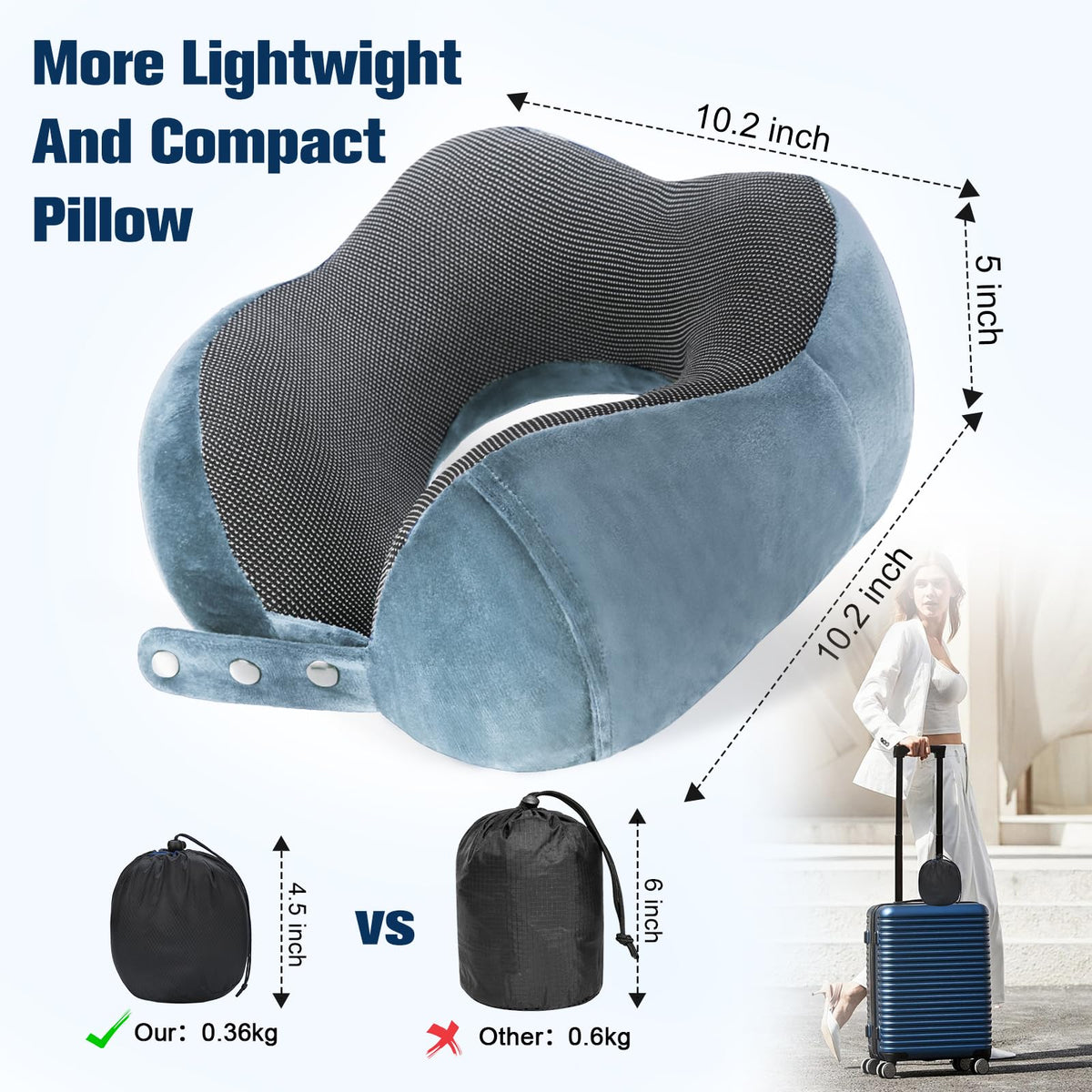 Cirorld Travel Pillow for Airplane, Neck Pillow for Travel, Memory Foam Travel Neck Pillow for Adults, Adjustable & Compact Flight Pillow, Ergonomic Neck Cushion, With Ear Plugs, Eye Mask, Carry Bag