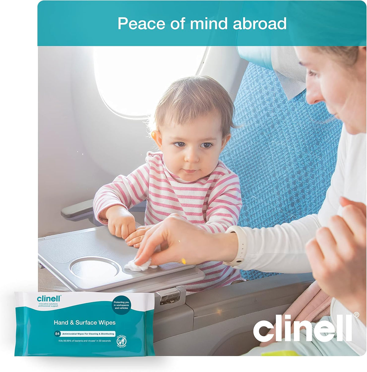 Clinell Antimicrobial Hand Wipes for Cleaning & Disinfecting - Sanitising Wipes, Ideal for Travel - Dermatologically Tested, Kills 99.99% of Bacteria & Viruses - 84 Wipes