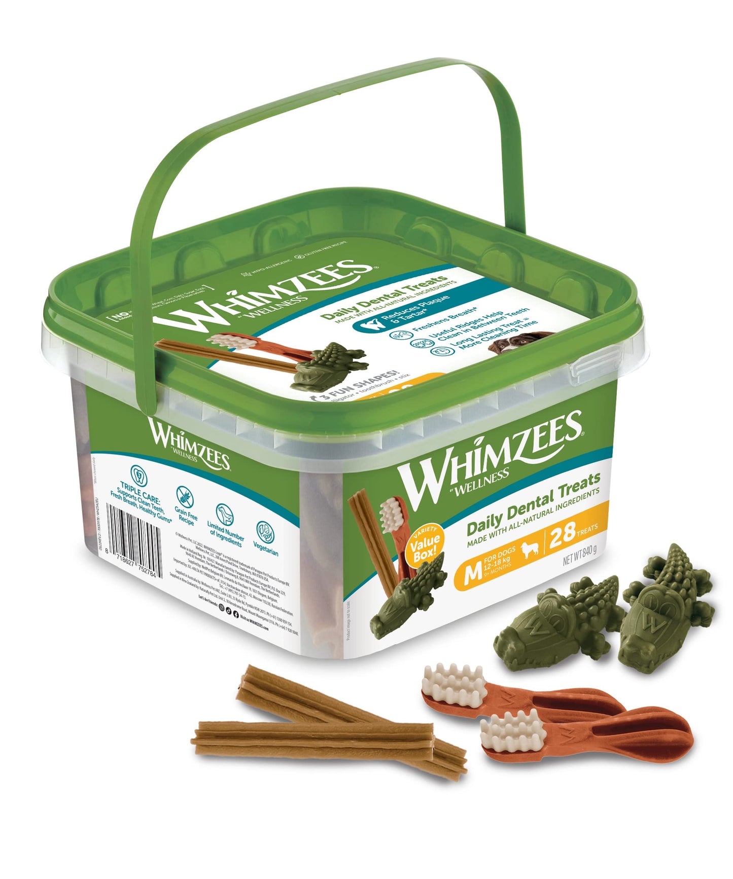 WHIMZEES Variety Box Dental S, 56 Pieces – Mixed Shapes, Size S, Dog Chews for Small Breeds, Natural and Grain Free, Rawhide-Free, Vegetarian, No Added Sugar