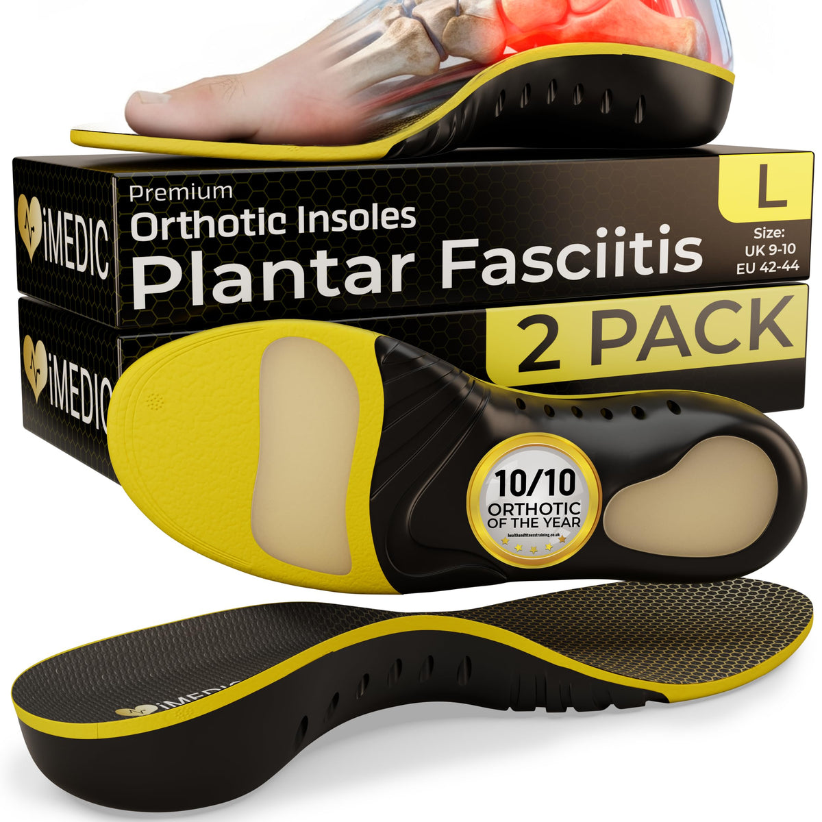 iMedic Orthotic Insoles for Plantar Fasciitis, Size L UK 9-10
