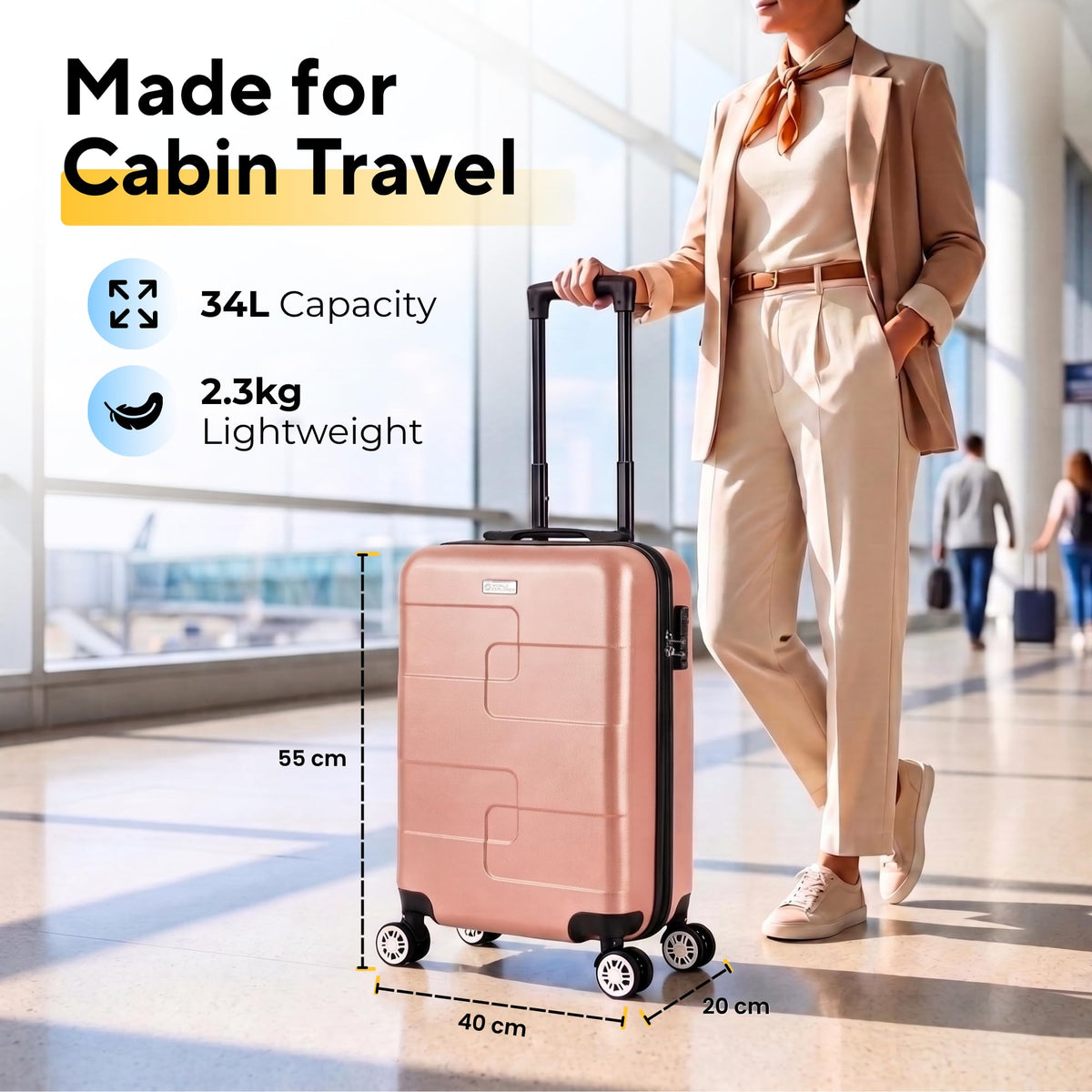 WORLD EXPLORER Cabin Suitcase 55x40x20cm, 34L Carry-On Cabin Bag, Dark Grey