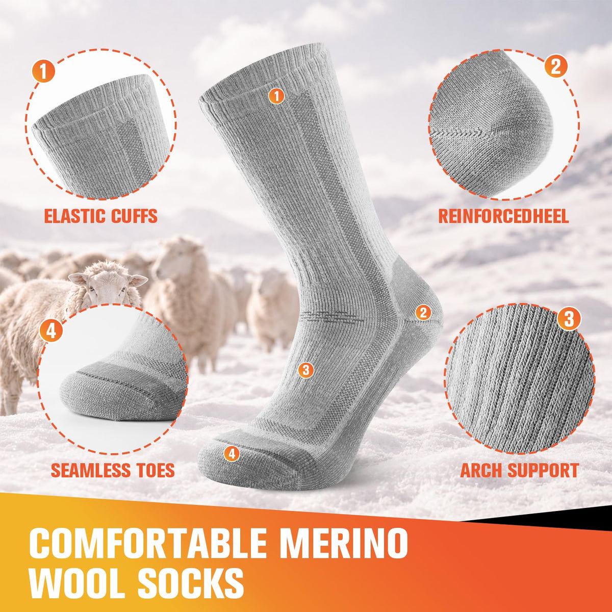 Merino Wool Hiking Socks for Men Women, Thermal Thick Warm Socks