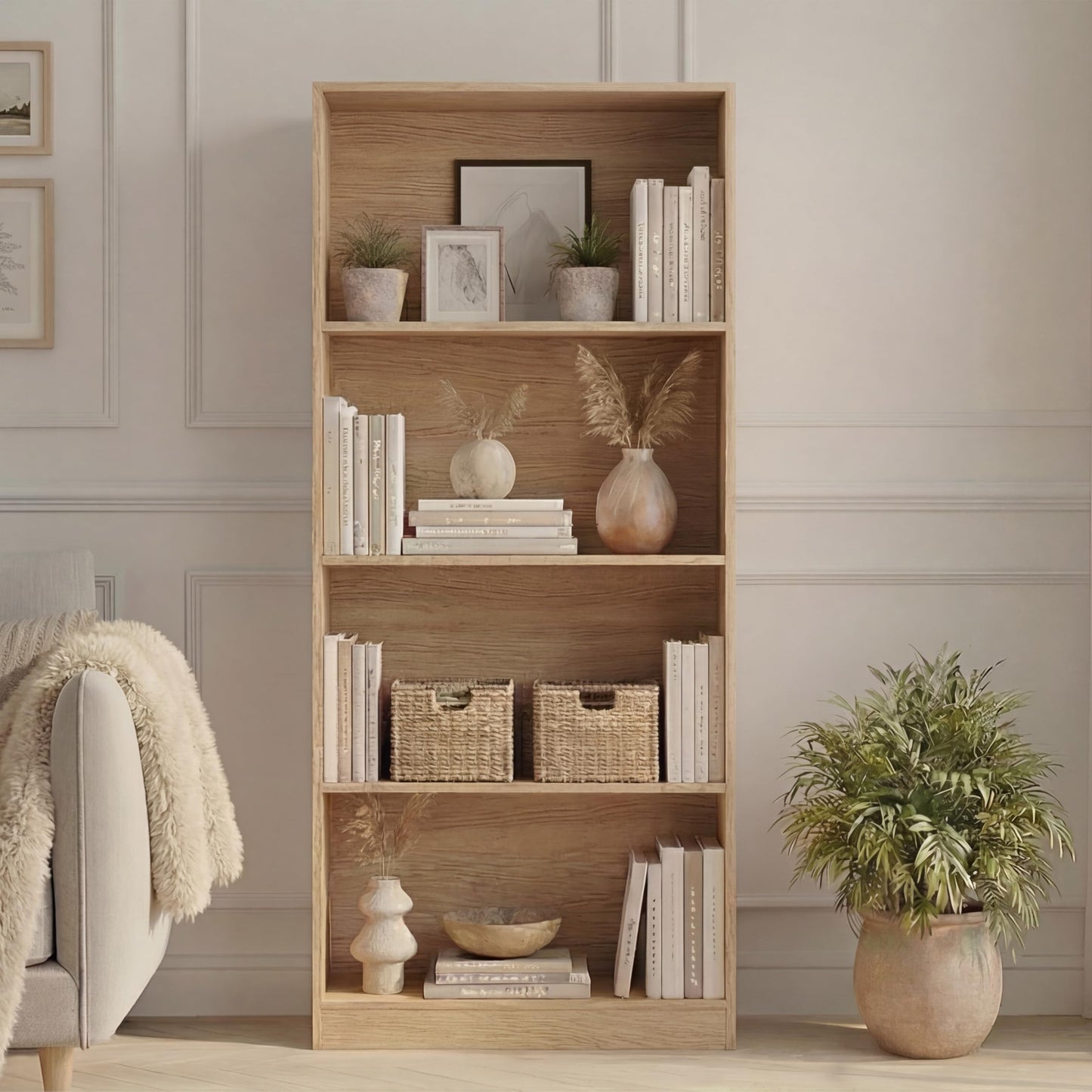 Vida Designs Cambridge 3 Tier Low Bookcase, White Wooden Shelving Display Storage Unit Office Living Room Furniture