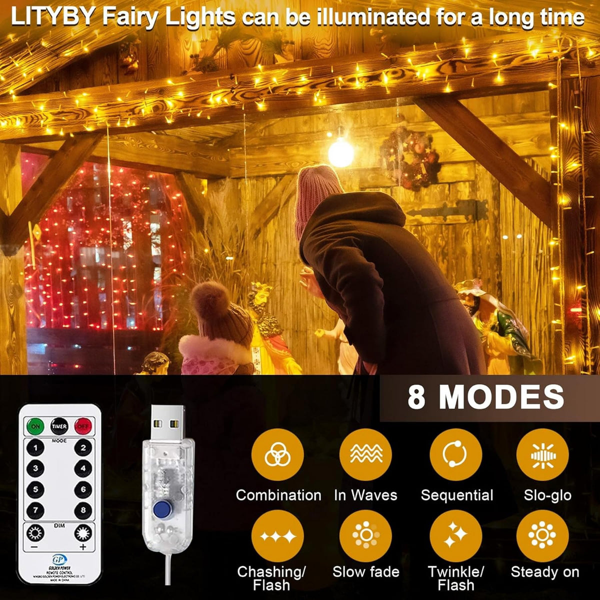 LITYBY Fairy Lights Plug in Waterproof,120LED String Lights Main Powered