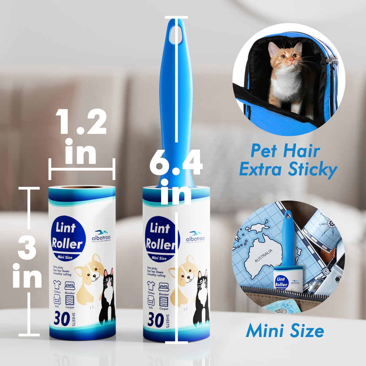 Lint Rollers 400 Sheets Lint Remover for Pet Hair, Couch, Clothes Furniture, and Carpet, 2 Handles, 4 Rolls(100 Sheets Per Roll)