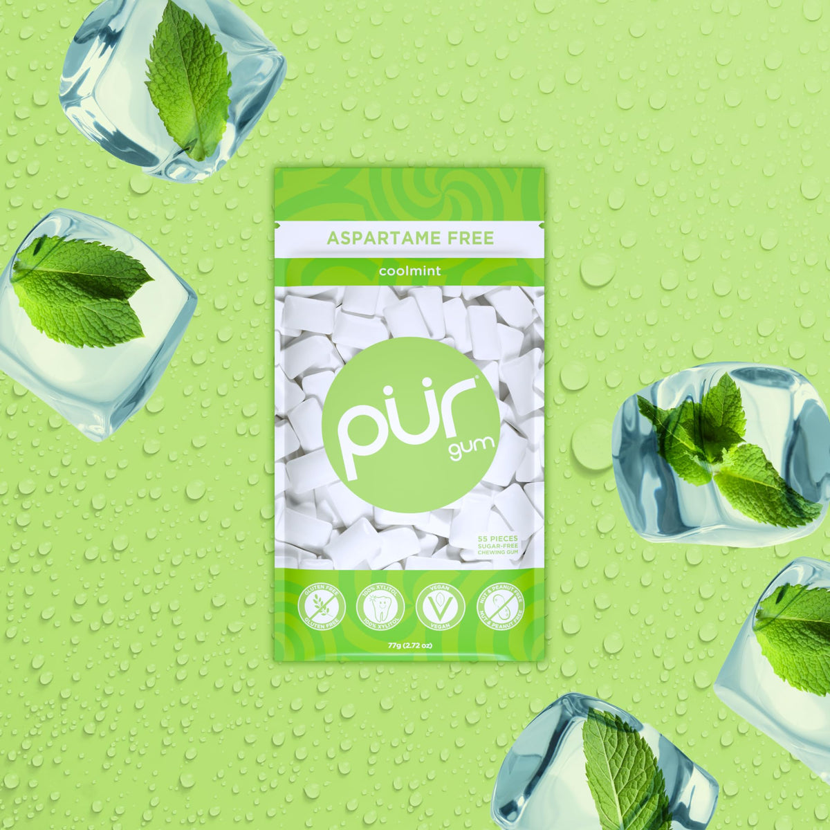PUR Gum, Spearmint, Xylitol Gum, No Artificial flavour, 55 Count