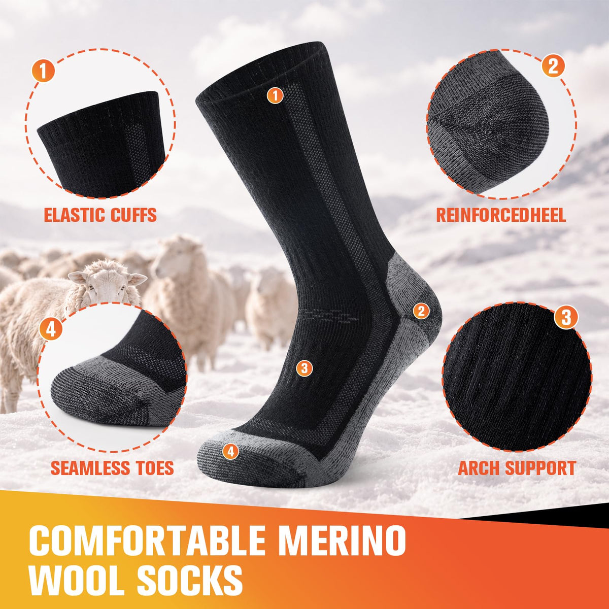Merino Wool Hiking Socks for Men Women, Thermal Thick Warm Socks