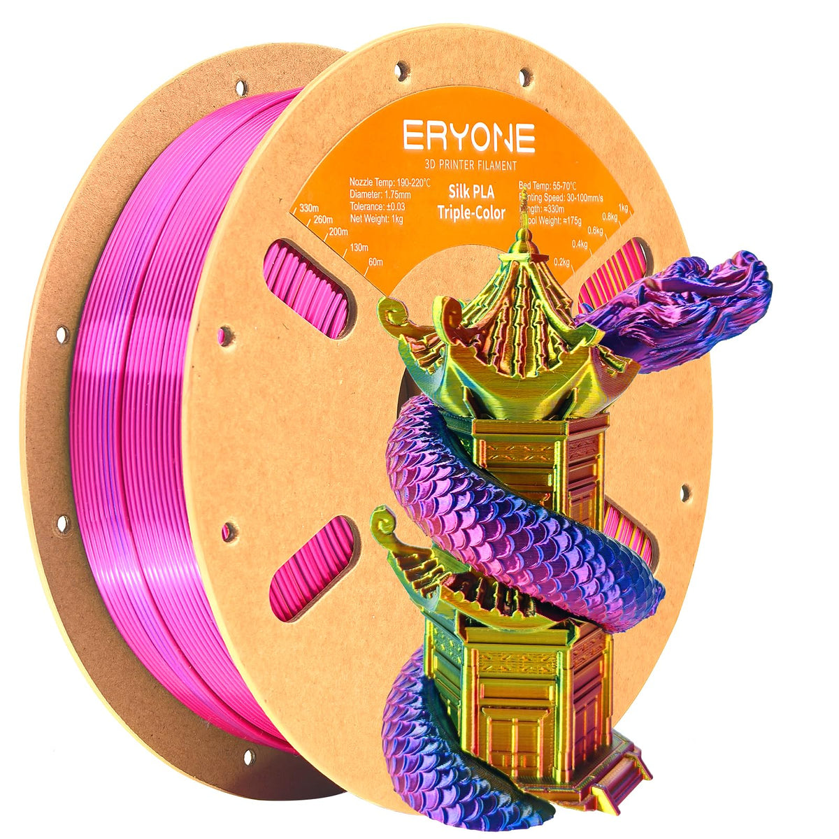ERYONE Silk PLA Filament 1.75mm,3D Printer Filament PLA,Shiny Glossy PLA Filament,+/-0.03mm,1kg(2.2lbs)/Spool,Silk Liquid Gold