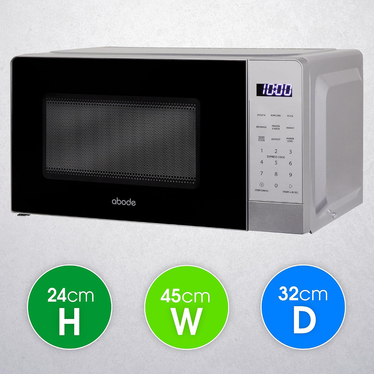 Abode Touch Control Microwave 20 Litre Black Digital 700W with Clock & Timer, 5 Auto Cook Settings & Defrost, 10 Power Levels AMT2012B (Touch Control, Silver)