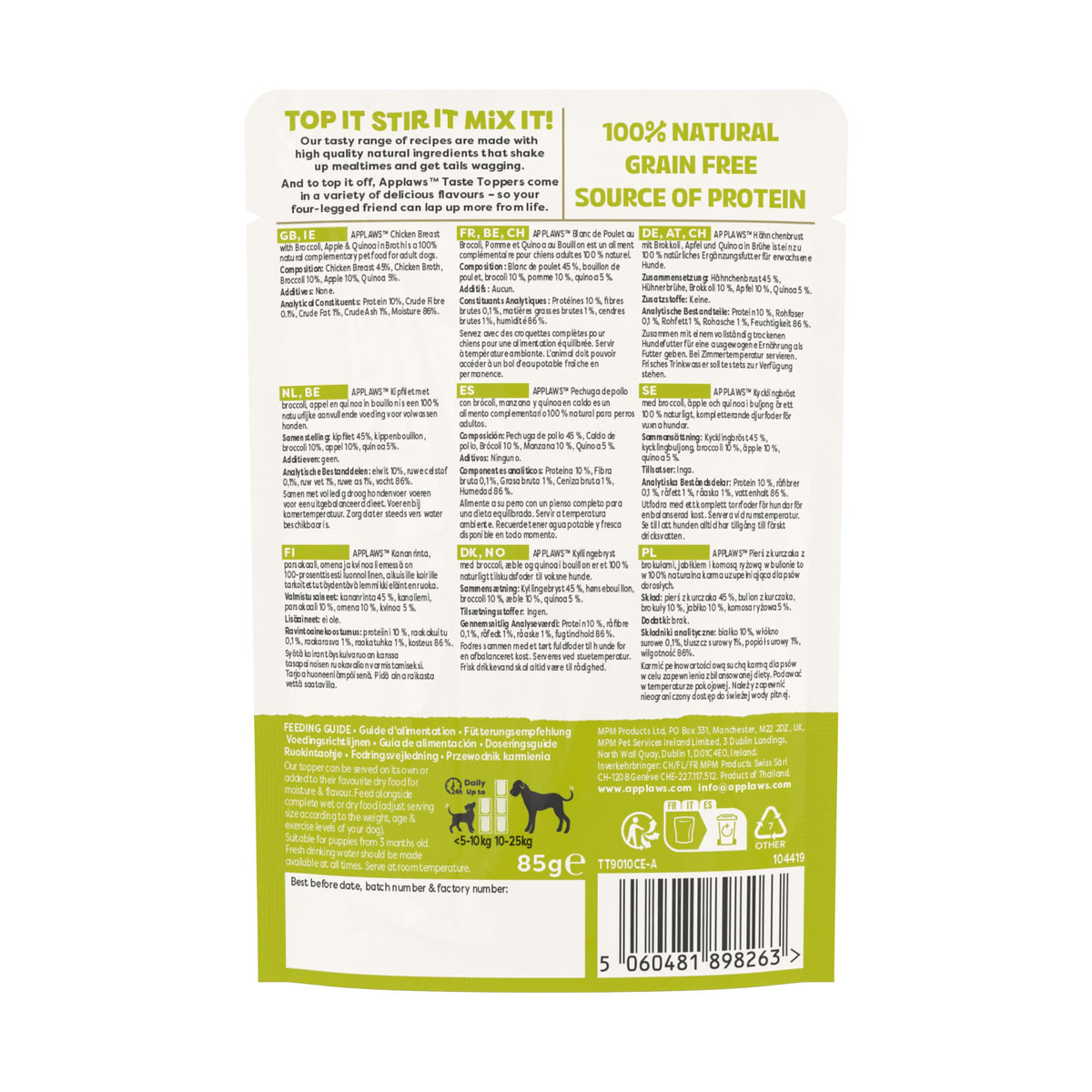Applaws Natural Wet Dog Food Topper, Chicken Selection in Broth, 8x156g Tin