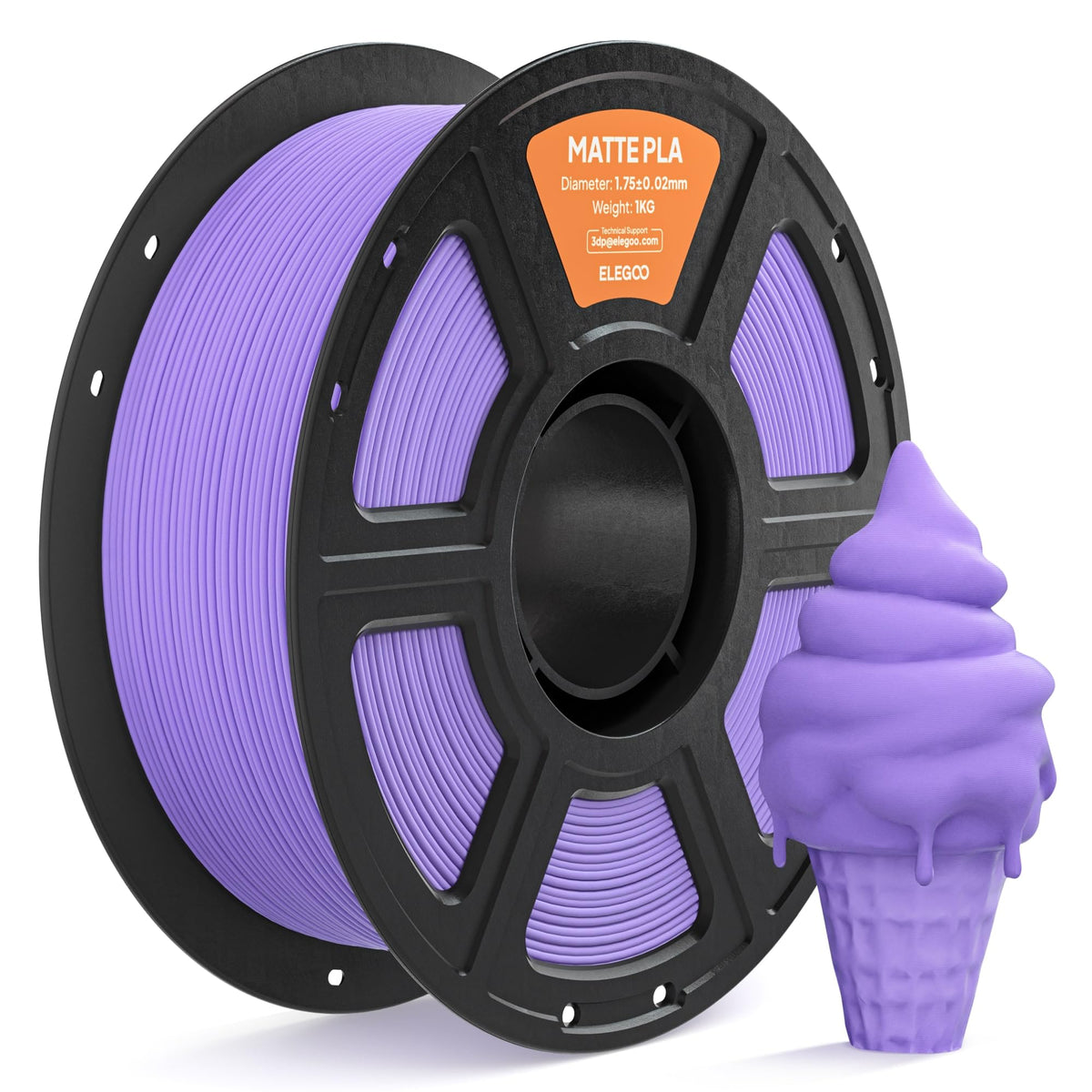 ELEGOO Matte PLA 3D Printer Filament 1.75mm White 2KG, Matte Finish