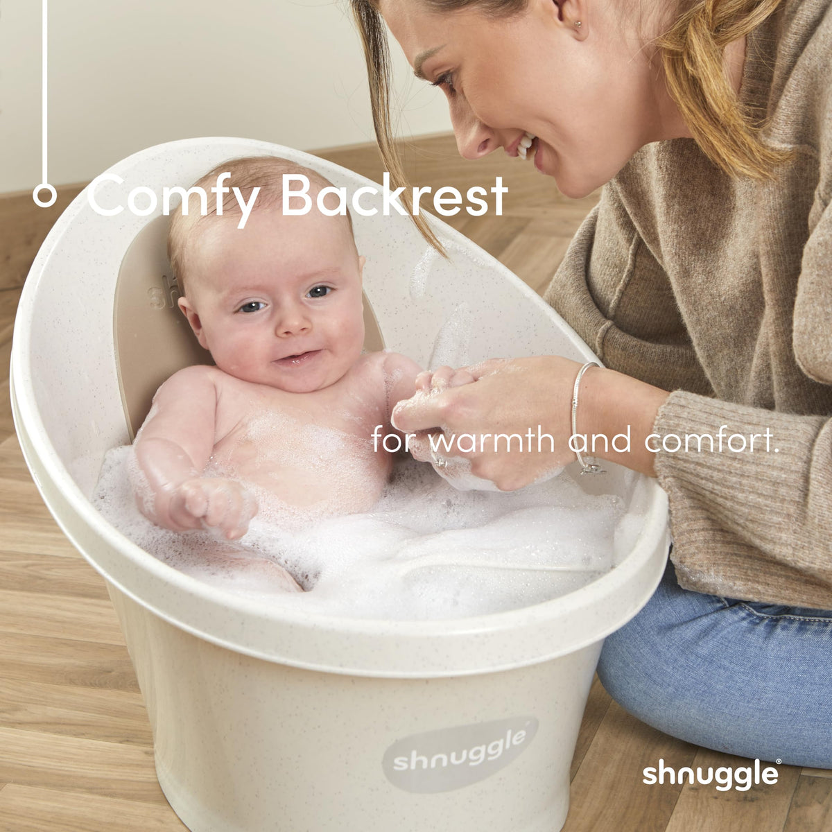 Shnuggle ECO Newborn Baby Bath Seat, Baby Bath Tub Made with 98% Recycled Material & Bum Bump Support, Compact Infant Bath, Sustainable Newborn Essentials & Baby Shower Gift