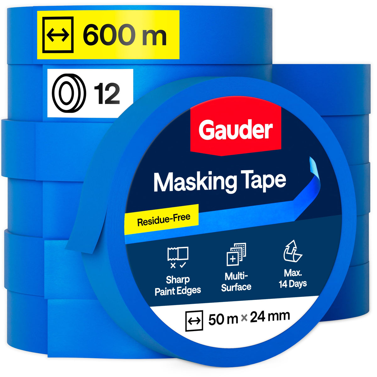 GAUDER Masking Tape for Painting, Blue Painters Tape (1 pc, 24 mm x 50 m)