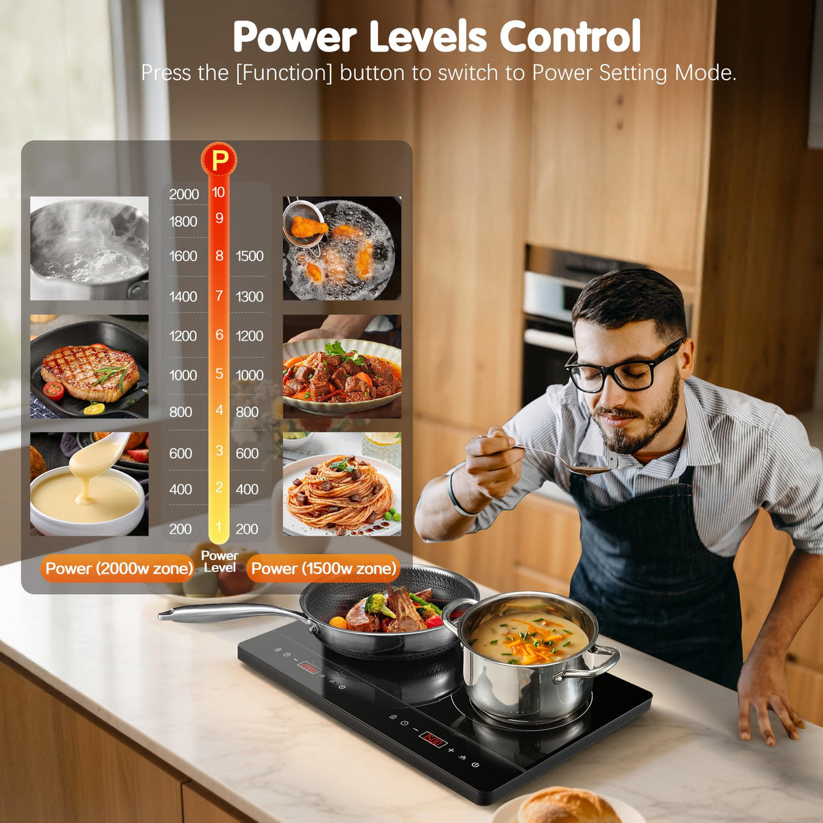 Single Induction Hob 2000W, Portable Induction Cooker with 10 Power & Temperature Levels, Touch Control, Child Lock, 3-Hour Timer, Residual Heat Indicator, Black Glass Panel Electric Hob