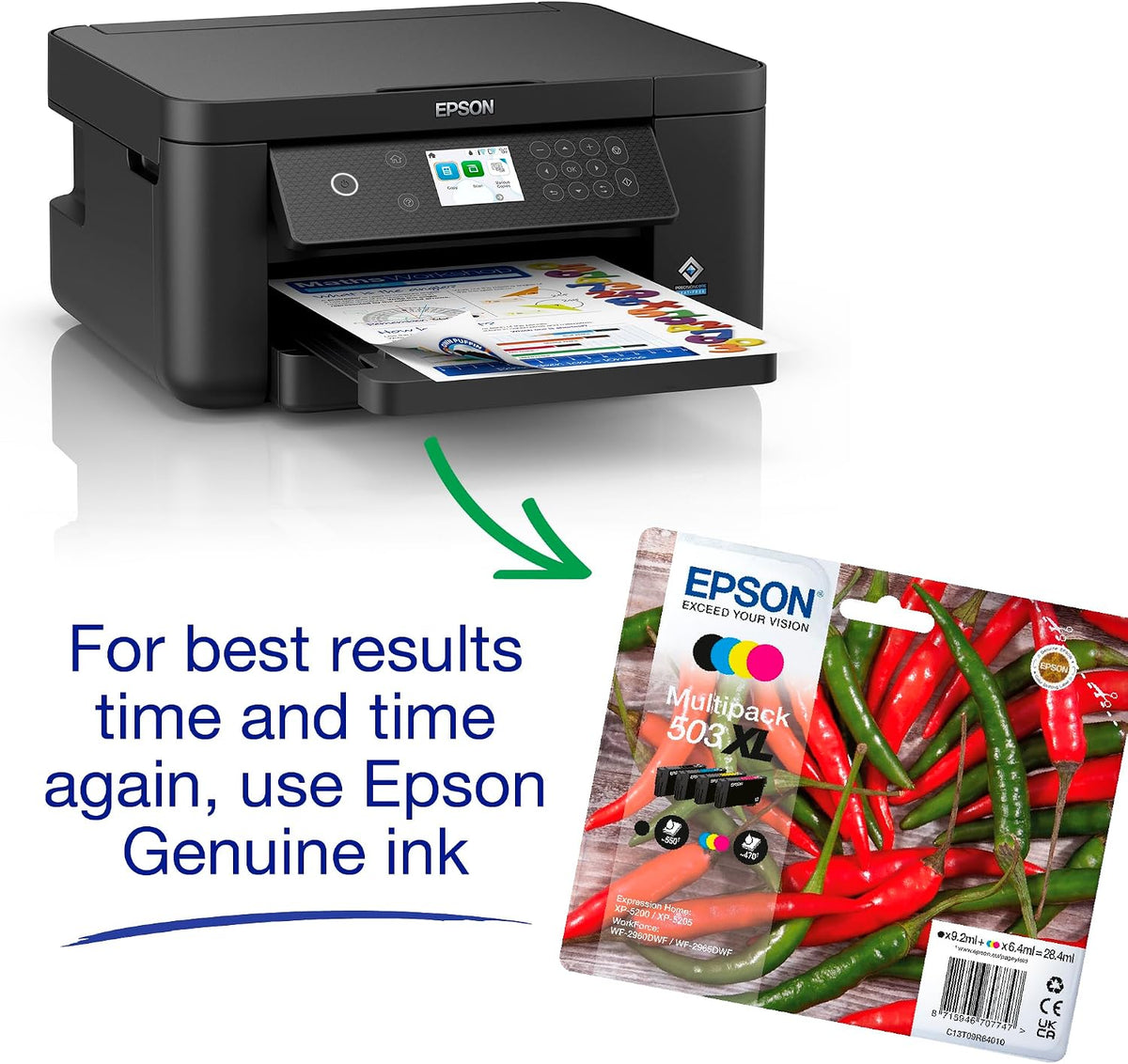 Epson Expression Home XP-5200 Precision Core 3-in-1 Ink Multifunction Printer, Scanner, Copier, WiFi, 1440dpi, Duplex, 2.4 Inch Display, DIN A4, incl. 3 Months Readyprint Flex Trial