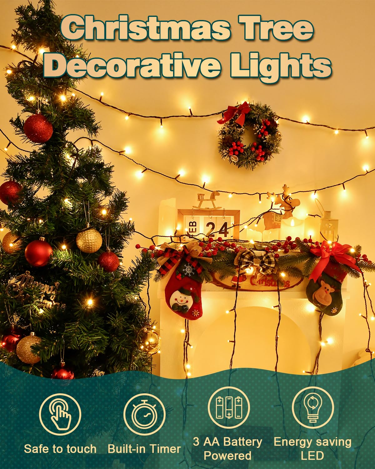 Dalugo Halloween Decoration Lights, 5M 50 LED Orange Purple White Fairy Lights with Timer, IP65 Waterproof Battery Powered Lights for Indoor Outdoor Autumn Halloween Decorations(Green Wire)