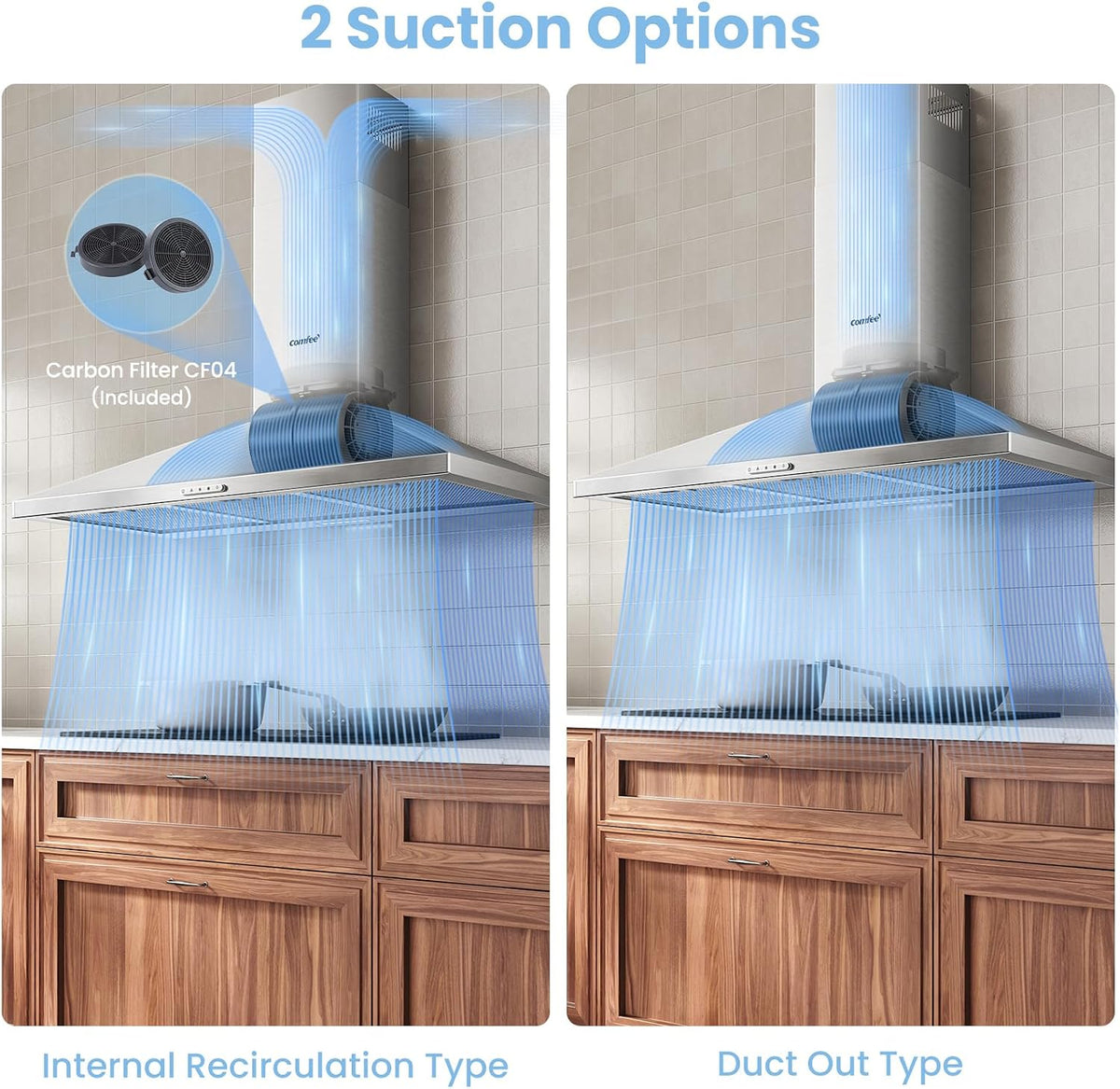 COMFEE' 90cm Chimney Cooker Hood, Class A++ Wall Mounted Kitchen Extractor