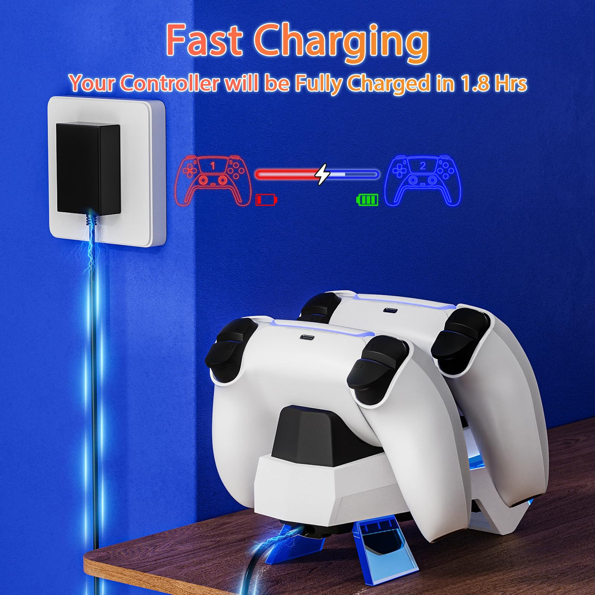 Fenolical PS5/Slim/Pro Stand with Adjustable Cooling Fan, Vertical PS5 Cooling Charger Stand for PS5/Slim/Pro, Multifunctional PS5 Slim Cooling Station with Dual Controller Chargers and RGB Light
