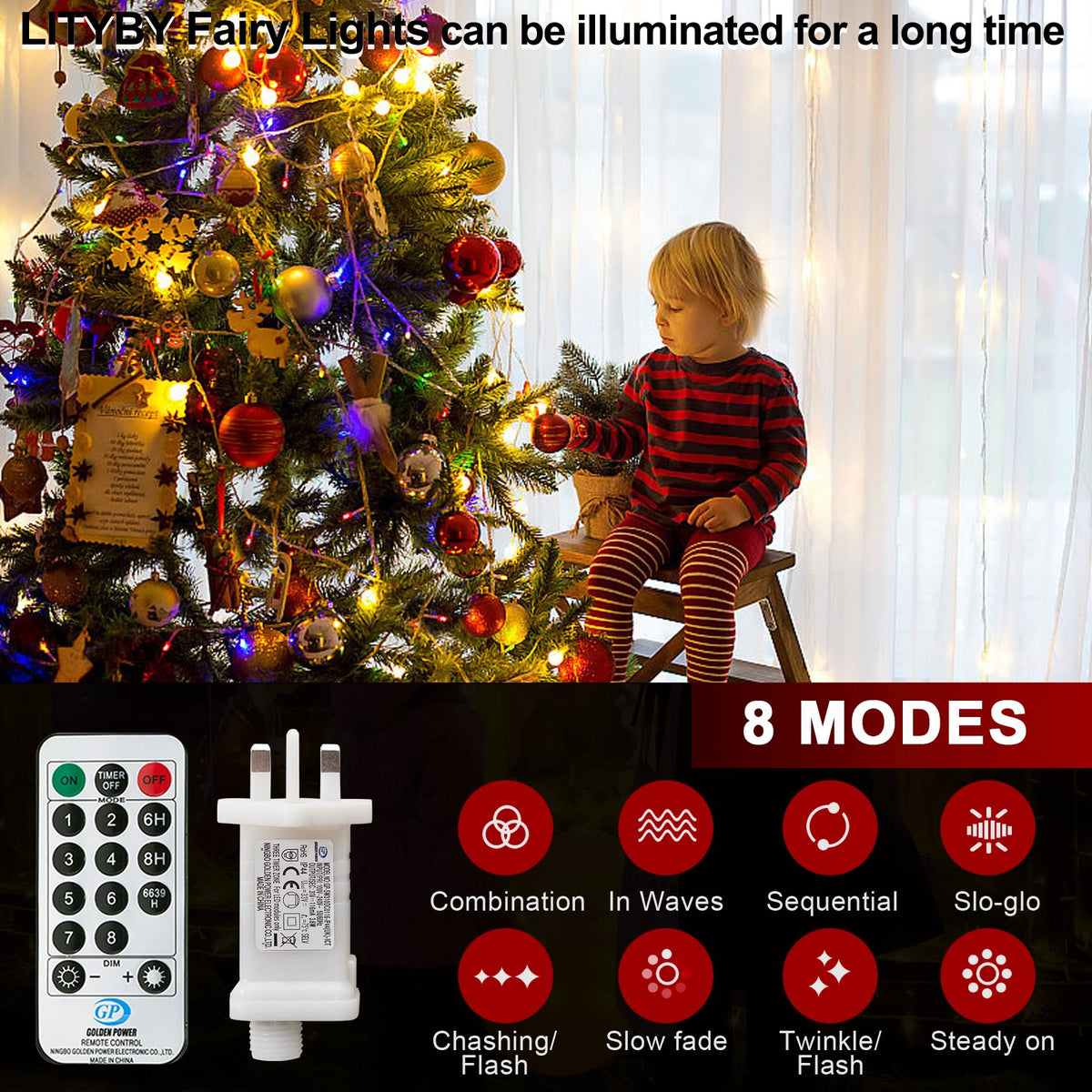 LITYBY Fairy Lights Plug in Waterproof,120LED String Lights Main Powered