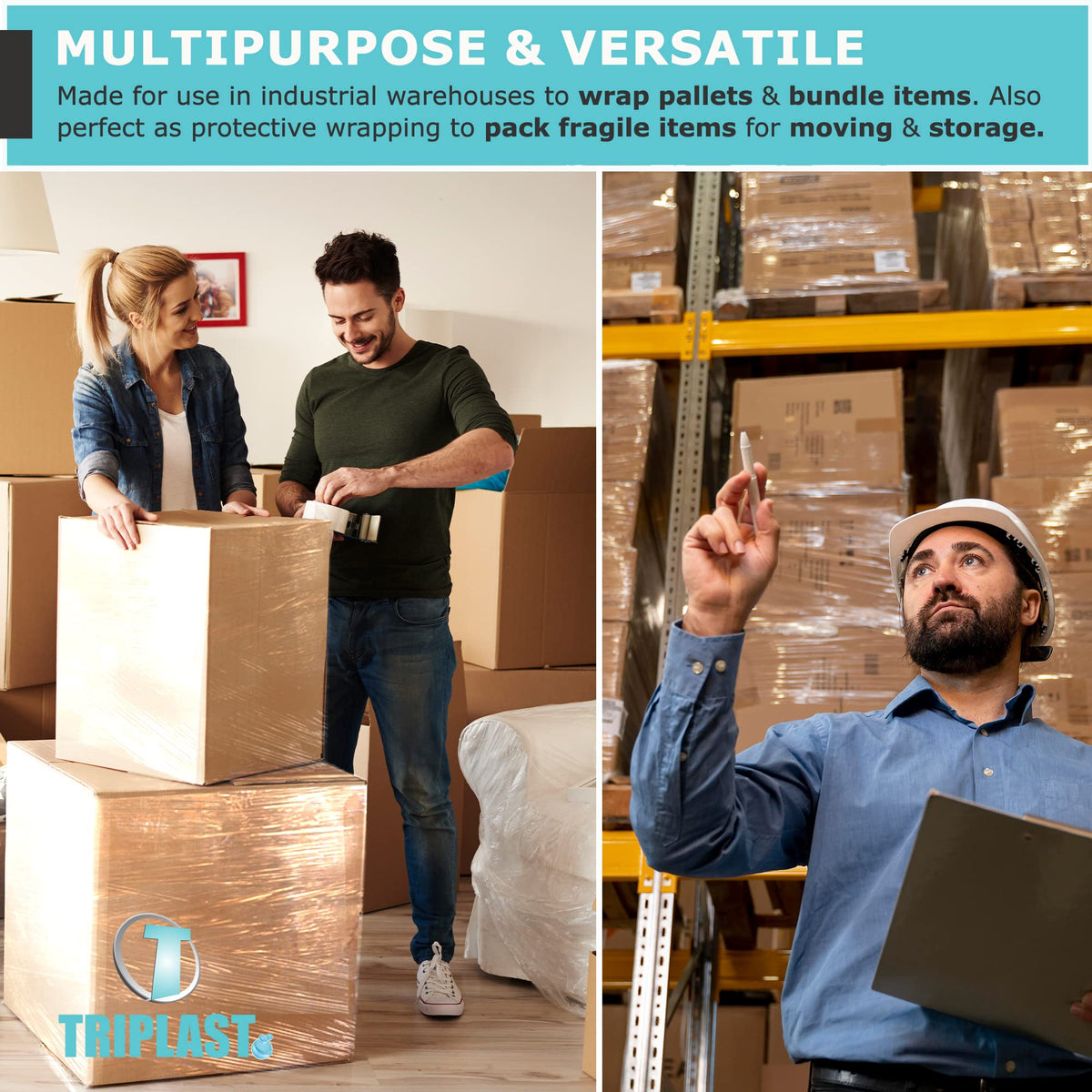 Triplast Pallet Stretch Shrink Wrap Roll (400mm x 250m) - Pick Qty & Colour - Heavy Duty Pallet Wrap, Industrial Stretch Wrap, Packaging Cling Film, Strong Plastic Wrap, Luggage Wrap (Black, 1 Roll)