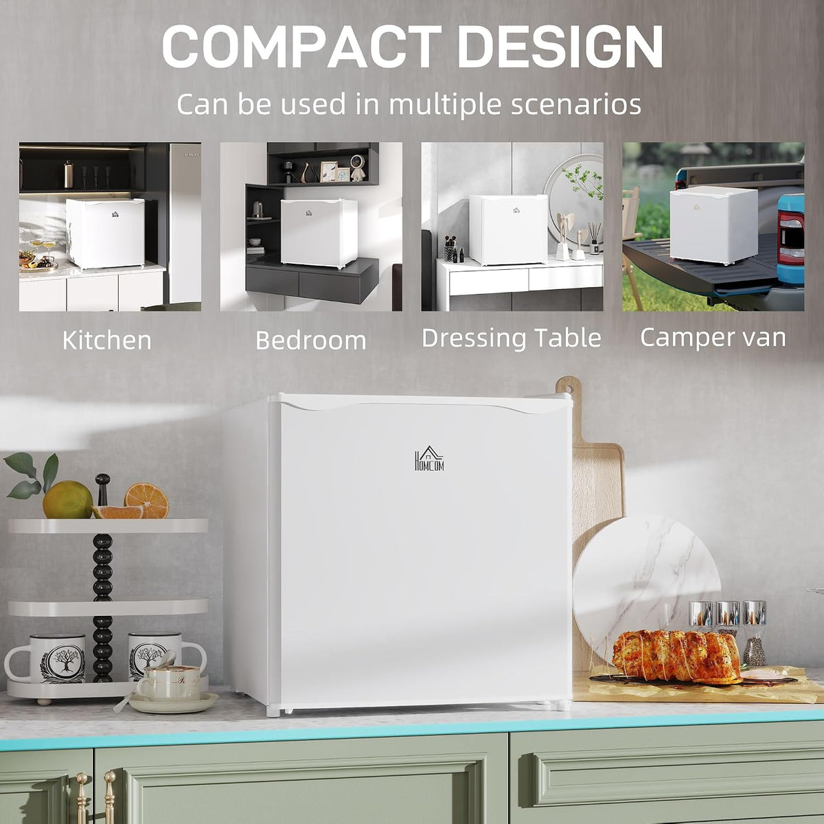 HOMCOM 46L Table Top Mini Fridge with Ice Box, Reversible Door, Cream
