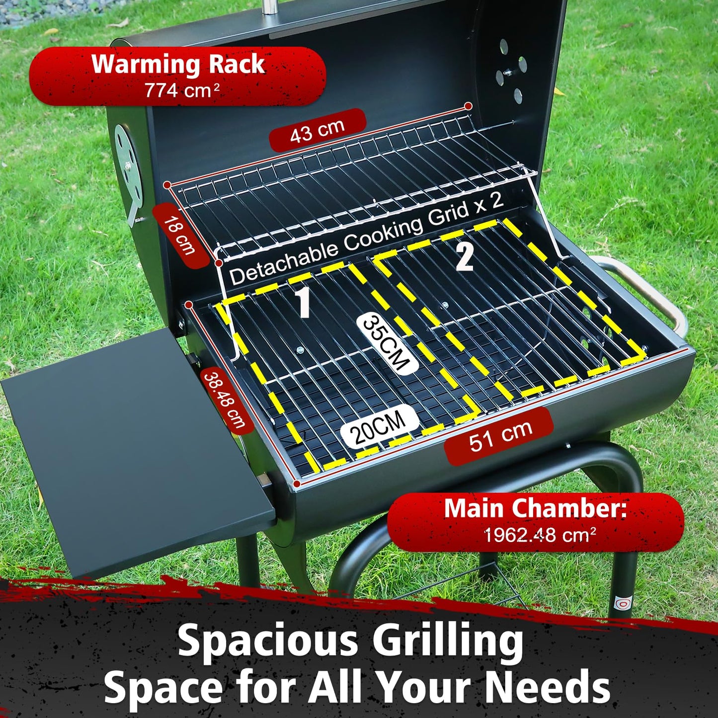 Charcoal BBQ Grill With Offset Smoker: Large Oil Drum Barbecue Barrel Grill For Outdoor Garden