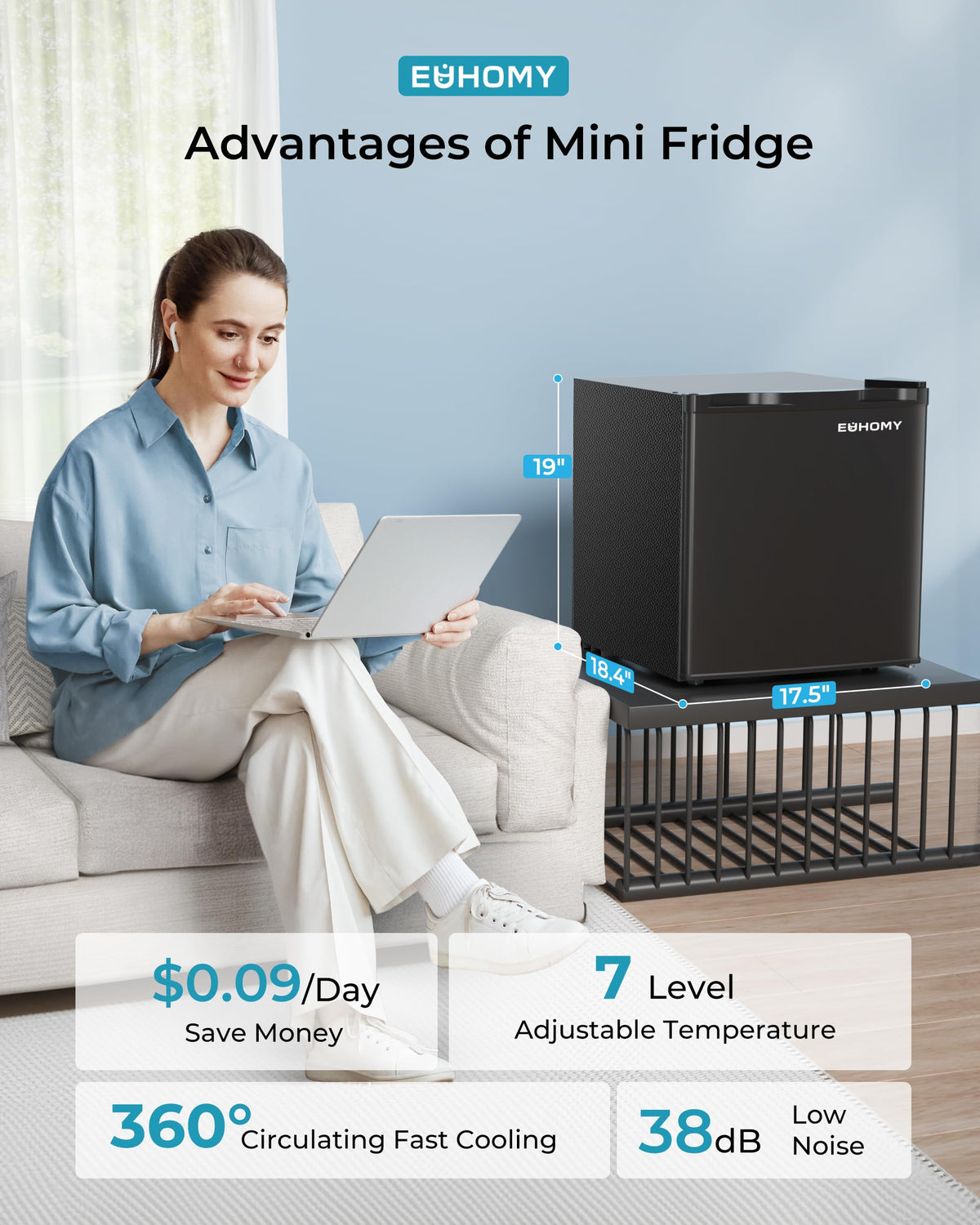93L Under Counter Fridge, 38dB Ultra-Quiet Undercounter Mini Fridge, Black