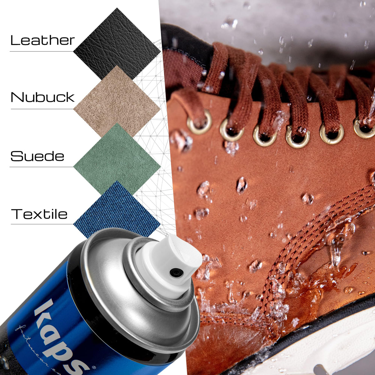 KAPS Nano Protector Waterproofing Spray for Suede, Leather, Nubuck, Textiles and TEX Materials, Moisture and Dirt Repellent - New Fast Drying Formula