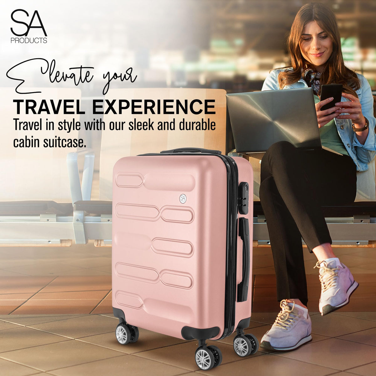 SA Products Cabin Suitcase - 34L Carry On Hard Shell Bag - 55x40x20 - Grey