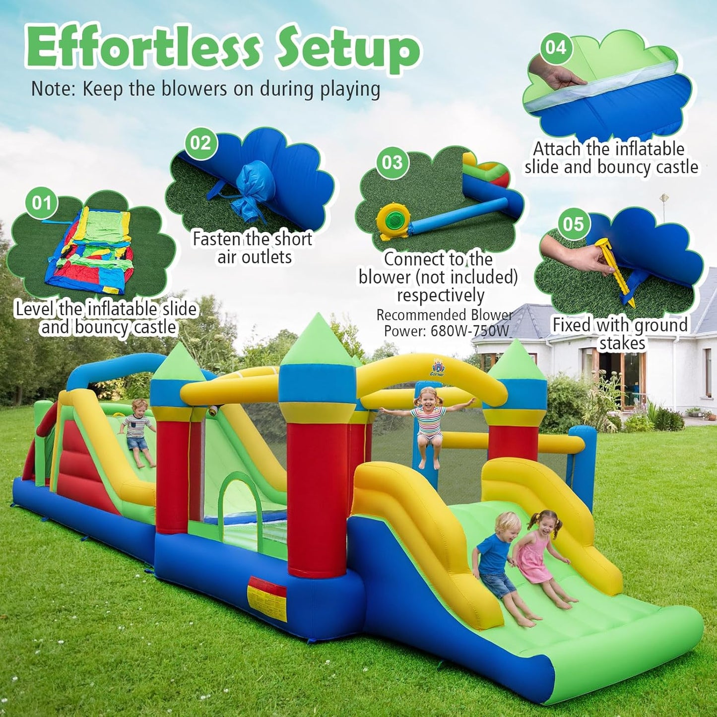 COSTWAY Giant 2-Part Inflatable Bounce House with Obstacle Course, Dual Slides & Tunnels — 940cm | Ages 3-12