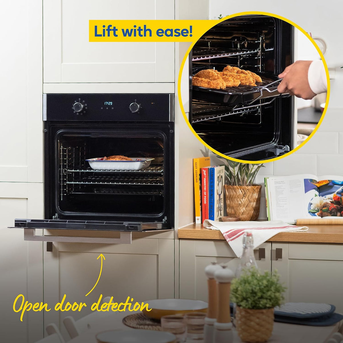 Russell Hobbs Built-in Multifunctional Electric Fan-Assisted Oven 70L in Black with 10 Functions, Double-Glazed Door, A Energy Rating, Grill Function, LED Clock & Timer, Easy-Clean Interior, RHEO7011B