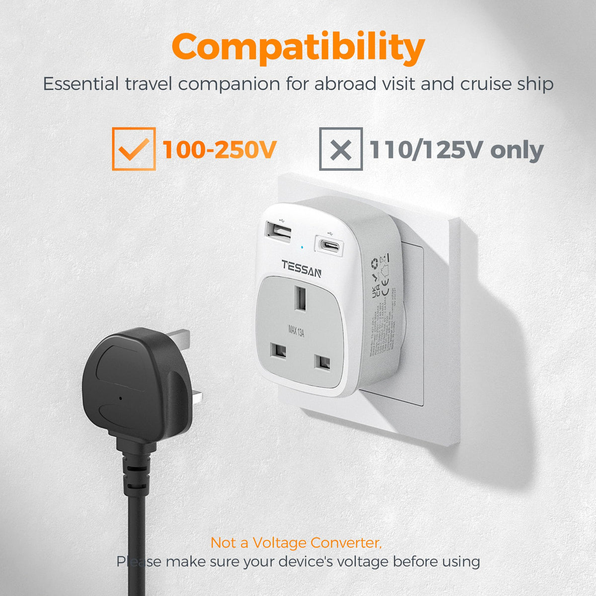 TESSAN UK to Australia Plug Adapter, Type I AU NZ Travel Adapter with USB C