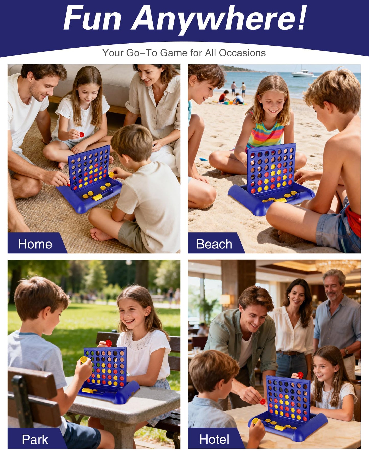 Large Four in a Row Strategy Game – Premium Quality Four in a Row Game for Kids Aged 3 and Up, Perfect for Indoor and Outdoor 4 in a Row Fun, Family Gatherings, and Parties