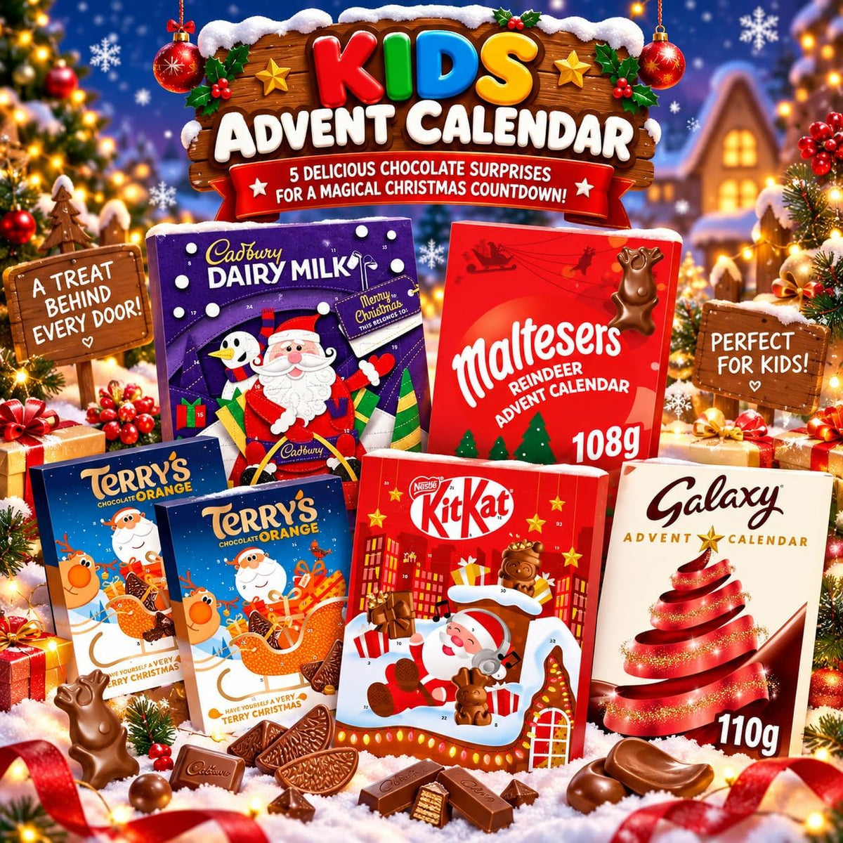 Chocolate Advent Calendar 2026 – 3 Pack Variety Chocolate Advent Calendars & Christmas Activity Pack, Kids Chocolate Advent Countdown, Festive Chocolate Gift for Kids & Adults