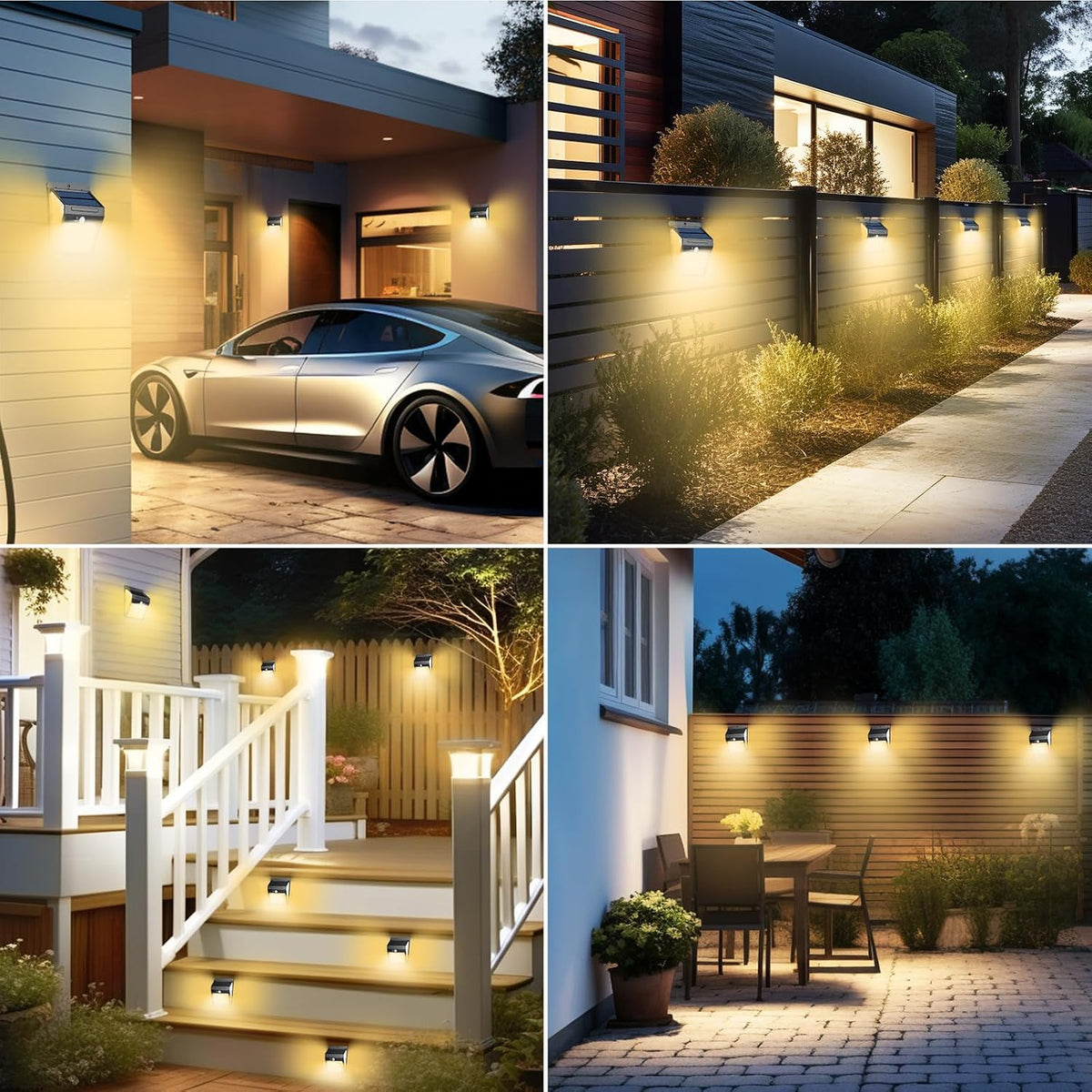 litogo [4 Pack White Frame 140LED Solar Security Lights Outdoor, Solar Motion Sensor Lights 270ºWide Angle Waterproof Solar Powered Durable Wall Lights Outside 3 Modes