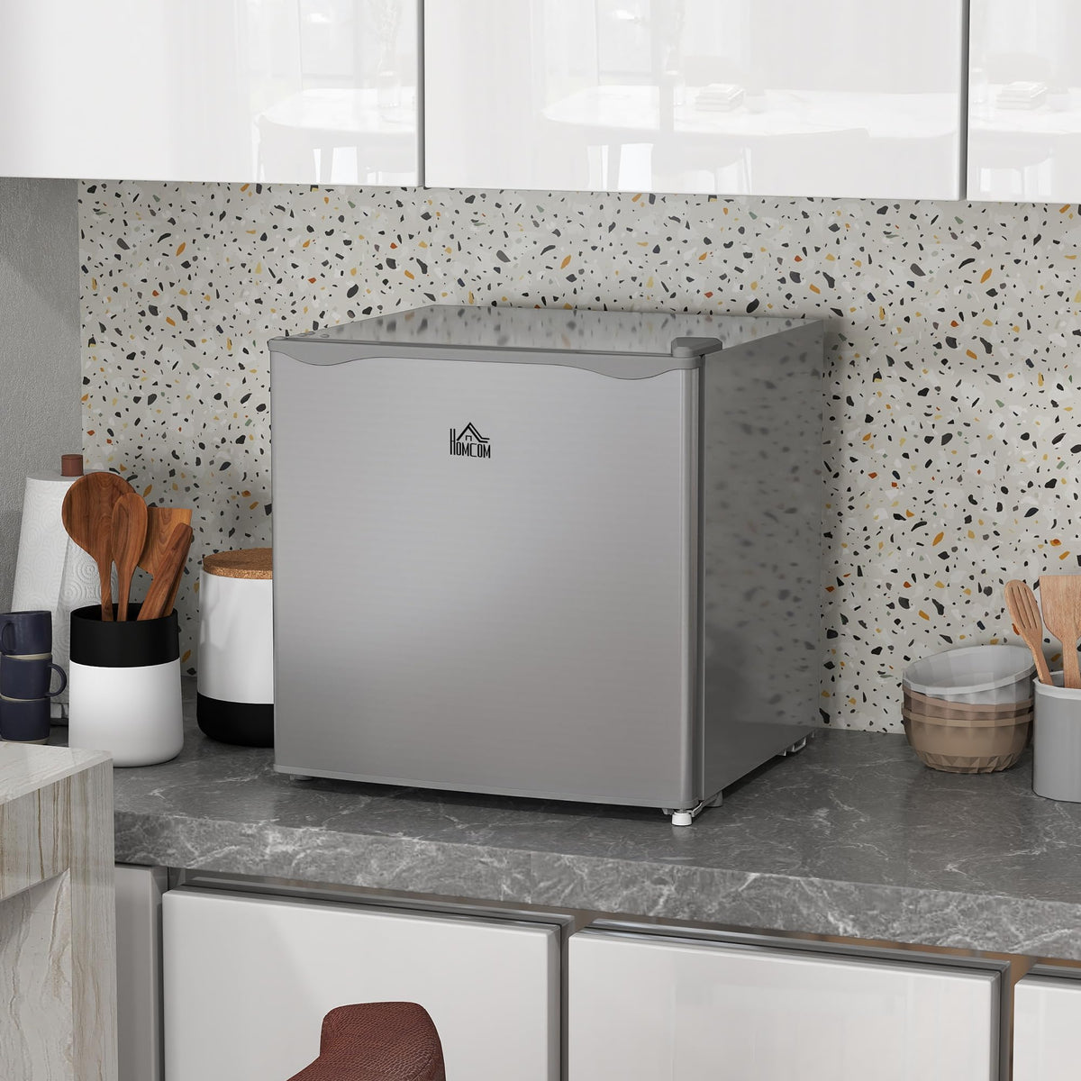 HOMCOM Tabletop Mini Freezer, 35L Capacity, Reversible Door, Silver Tone