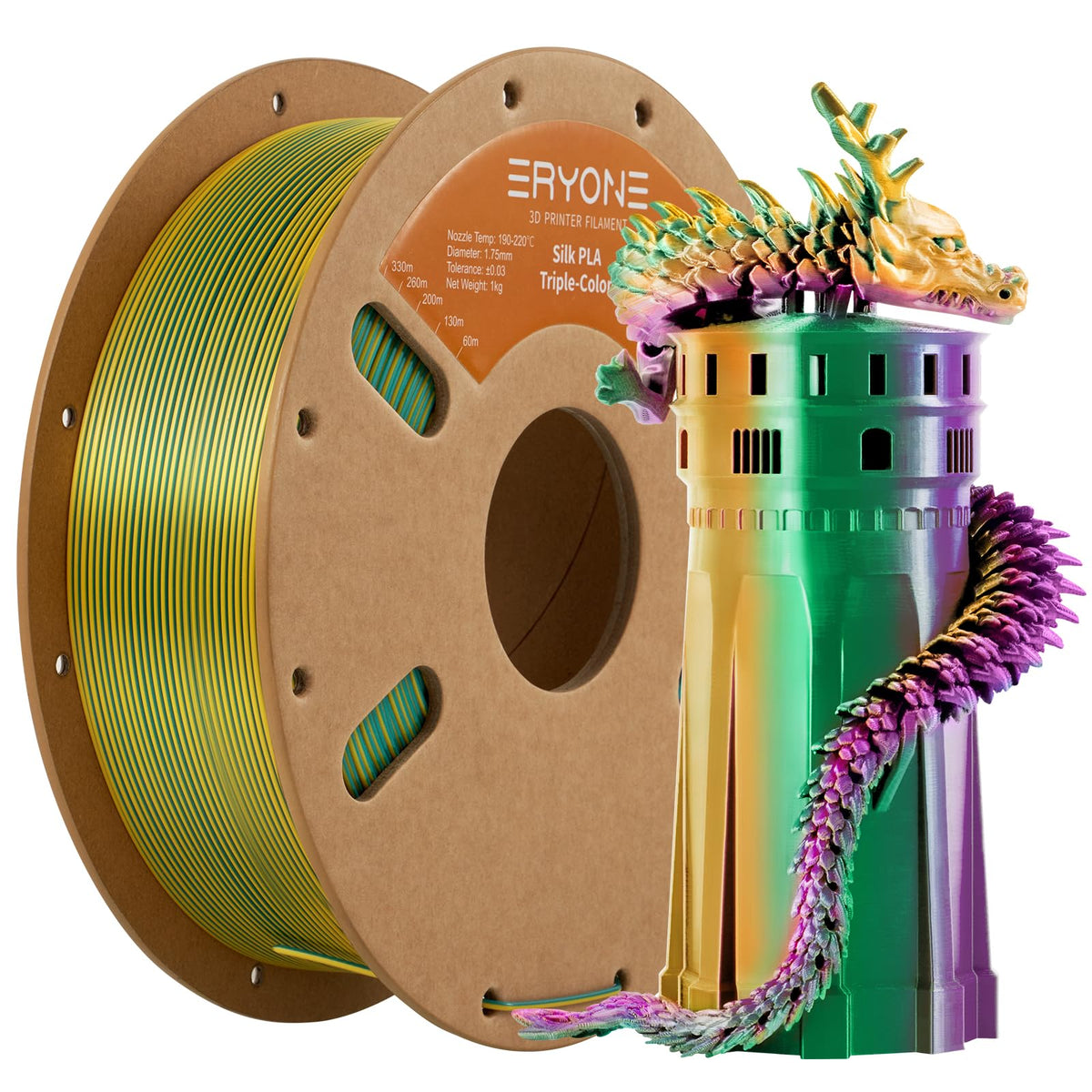 ERYONE Silk PLA Filament 1.75mm,3D Printer Filament PLA,Shiny Glossy PLA Filament,+/-0.03mm,1kg(2.2lbs)/Spool,Silk Liquid Gold