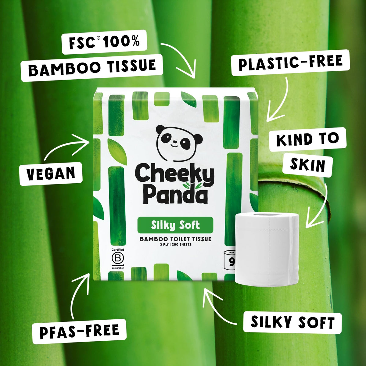 The Cheeky Panda Bamboo Toilet Paper – 9 Rolls of Toilet Paper | Plastic Free Packaging and Sustainable Toilet Tissue | 100% Compostable