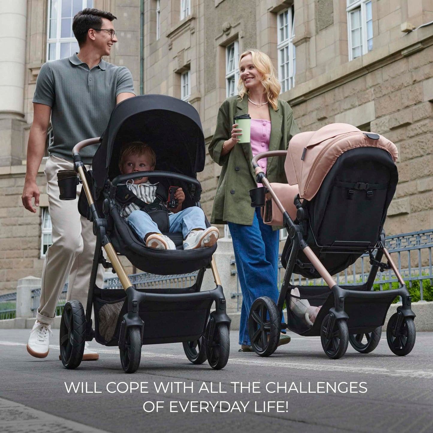 Kinderkraft MOOV 2 AIR 4 in 1 Set, Pram with Infant Car Seat with Isofix Base Mink PRO I-Size, Travel System, Baby Pushchair, Buggy, Foldable, from Birth to 22 kg, Inflatable Wheels, Gray