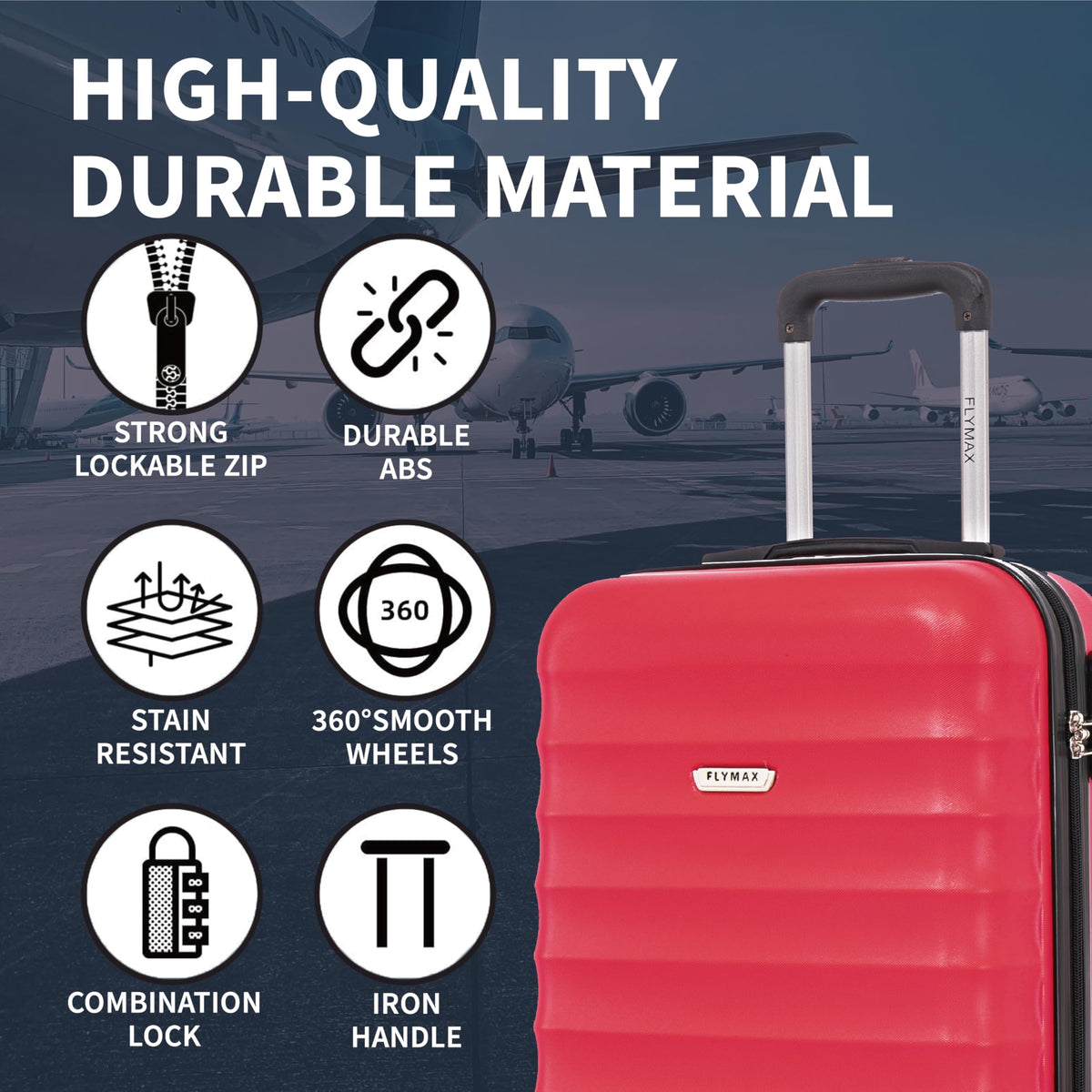 FLYMAX 55x40x20 Ryanair Cabin Bag Hand Luggage Lightweight Suitcase Approved Carry on Luggage Case 2.5KG 40L Royal