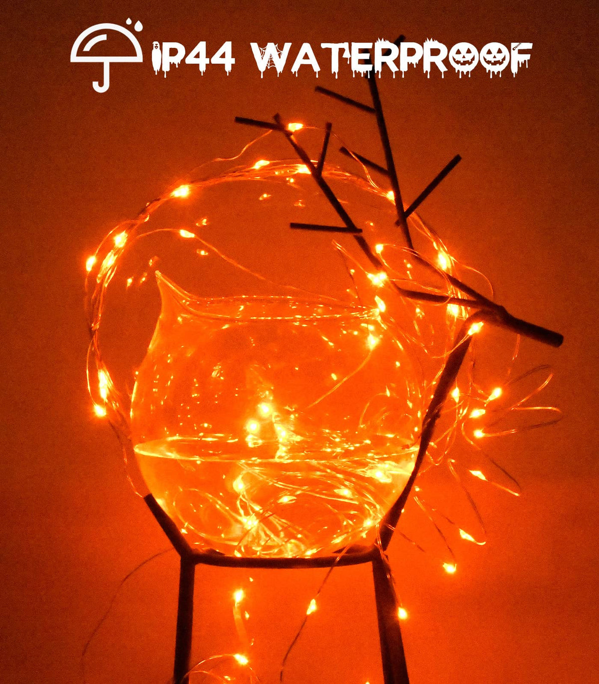 cshare Halloween Decoration Lights,Orange Fairy Lights, 3m 9.8ft 30 LED Halloween Decor String Lights Micro Silver Wire Battery Operated for Autumn Door Window Party Fall Decor.