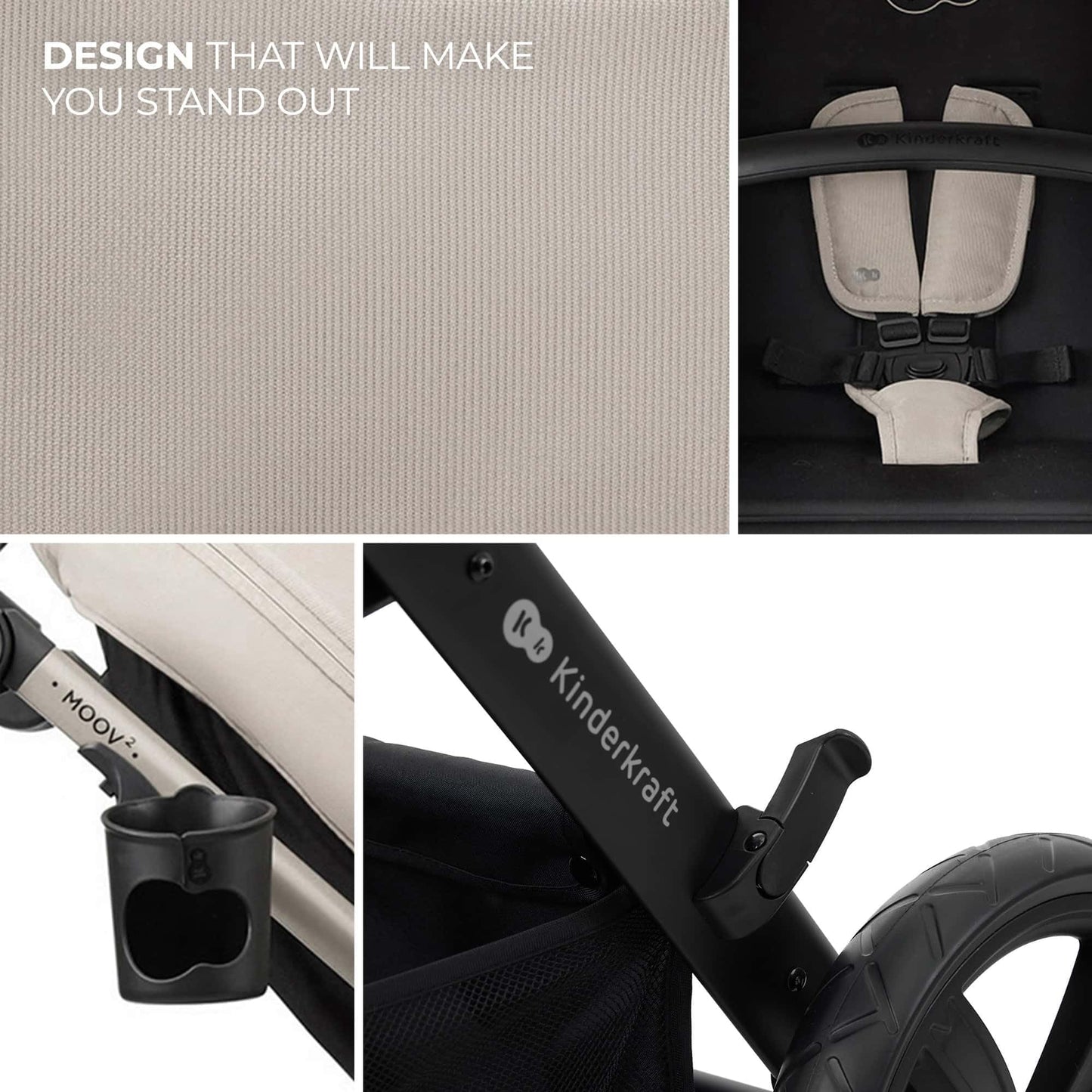 Kinderkraft MOOV 2 AIR 4 in 1 Set, Pram with Infant Car Seat with Isofix Base Mink PRO I-Size, Travel System, Baby Pushchair, Buggy, Foldable, from Birth to 22 kg, Inflatable Wheels, Gray