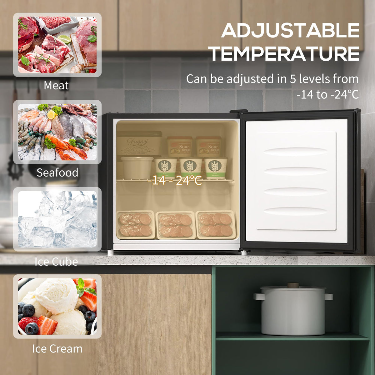HOMCOM Tabletop Mini Freezer, 35L Capacity, Reversible Door, Silver Tone