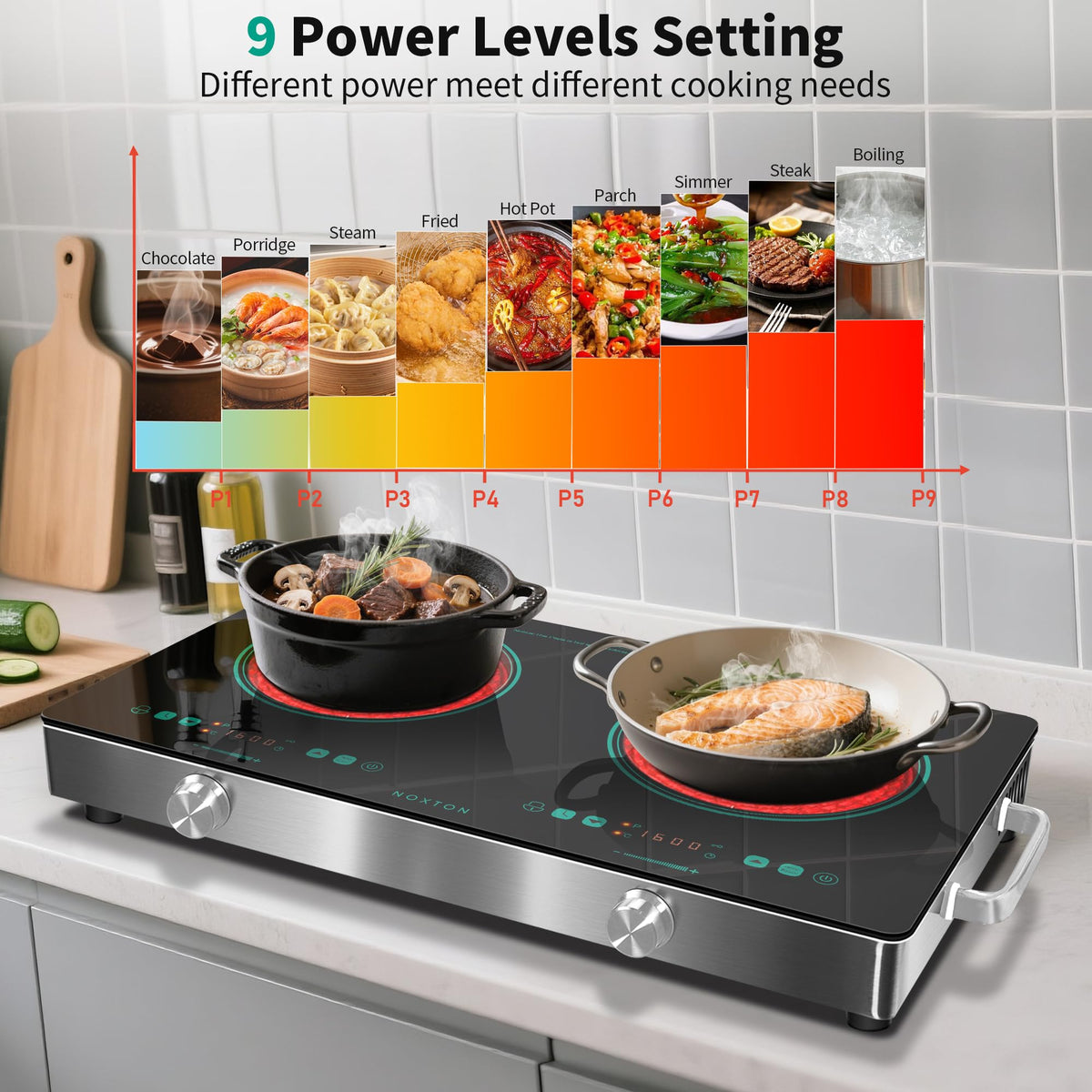 Noxton 2 Zone Ceramic Hob 30cm Electric Hob with Timer, Safe Lock, Pause Coutertop Use Hob with 13AMP Plug 2800W