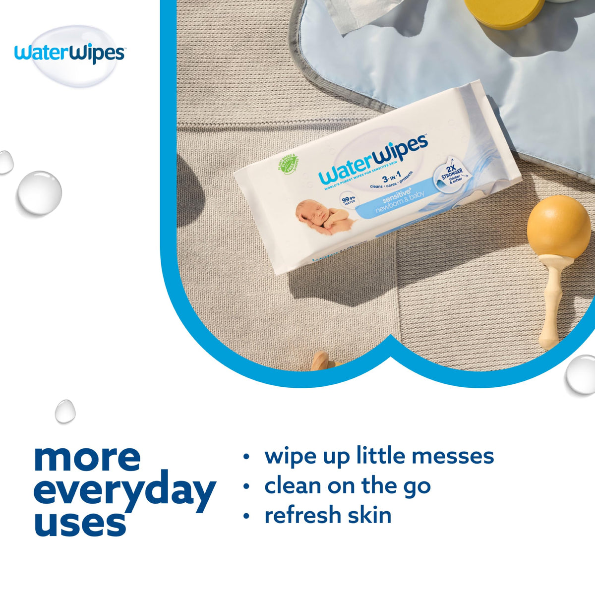 WaterWipes Sensitive+ Newborn & Baby Wipes, 99.9% Water, Unscented, 12 Pack