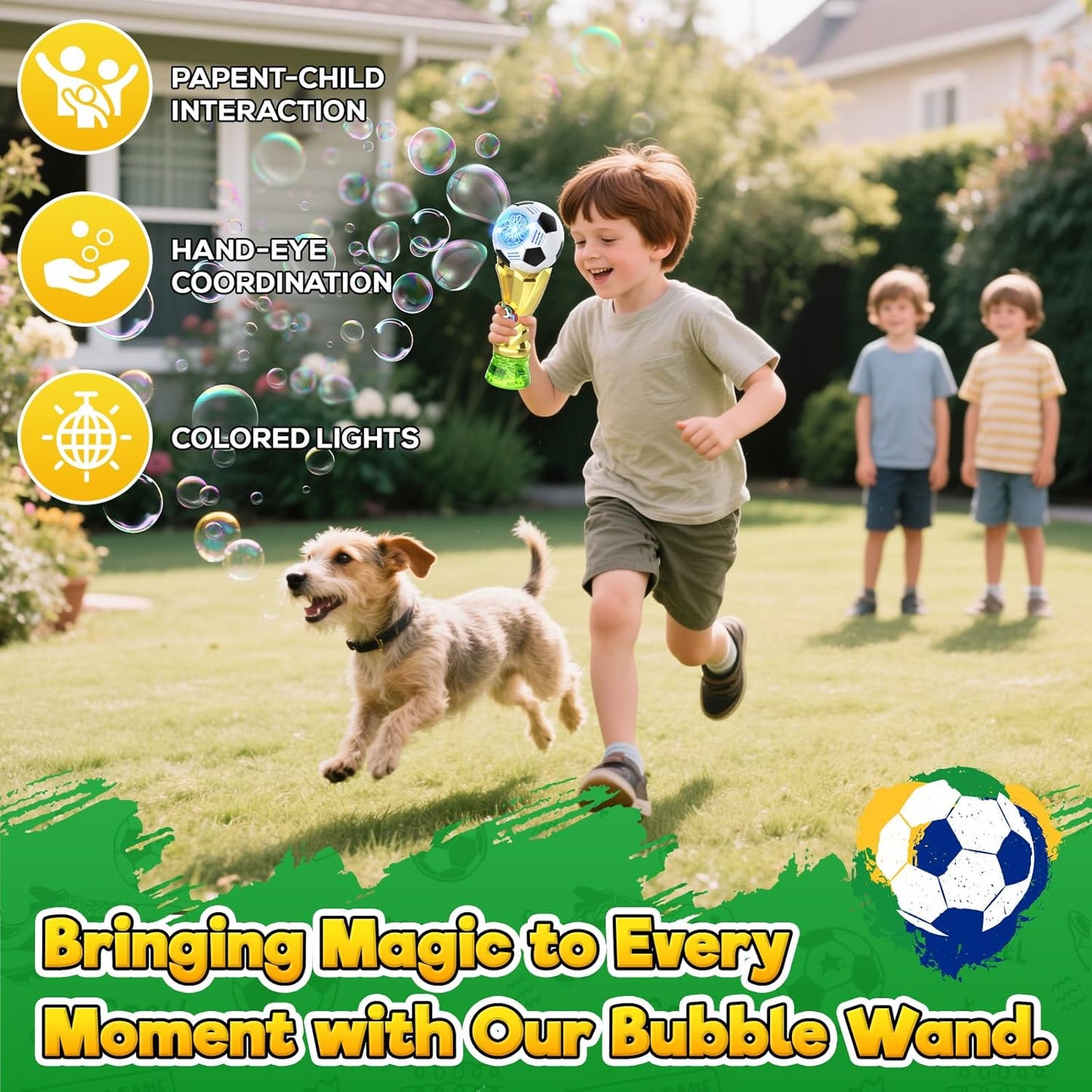 Football Bubble Machine for Kids, Bubble Maker Light Up Automatic Bubble Blower with 2 ×115ml Bubble Solution, Outdoor Indoor Party Garden Wedding Bubble Blaster Gifts for Boys Girls