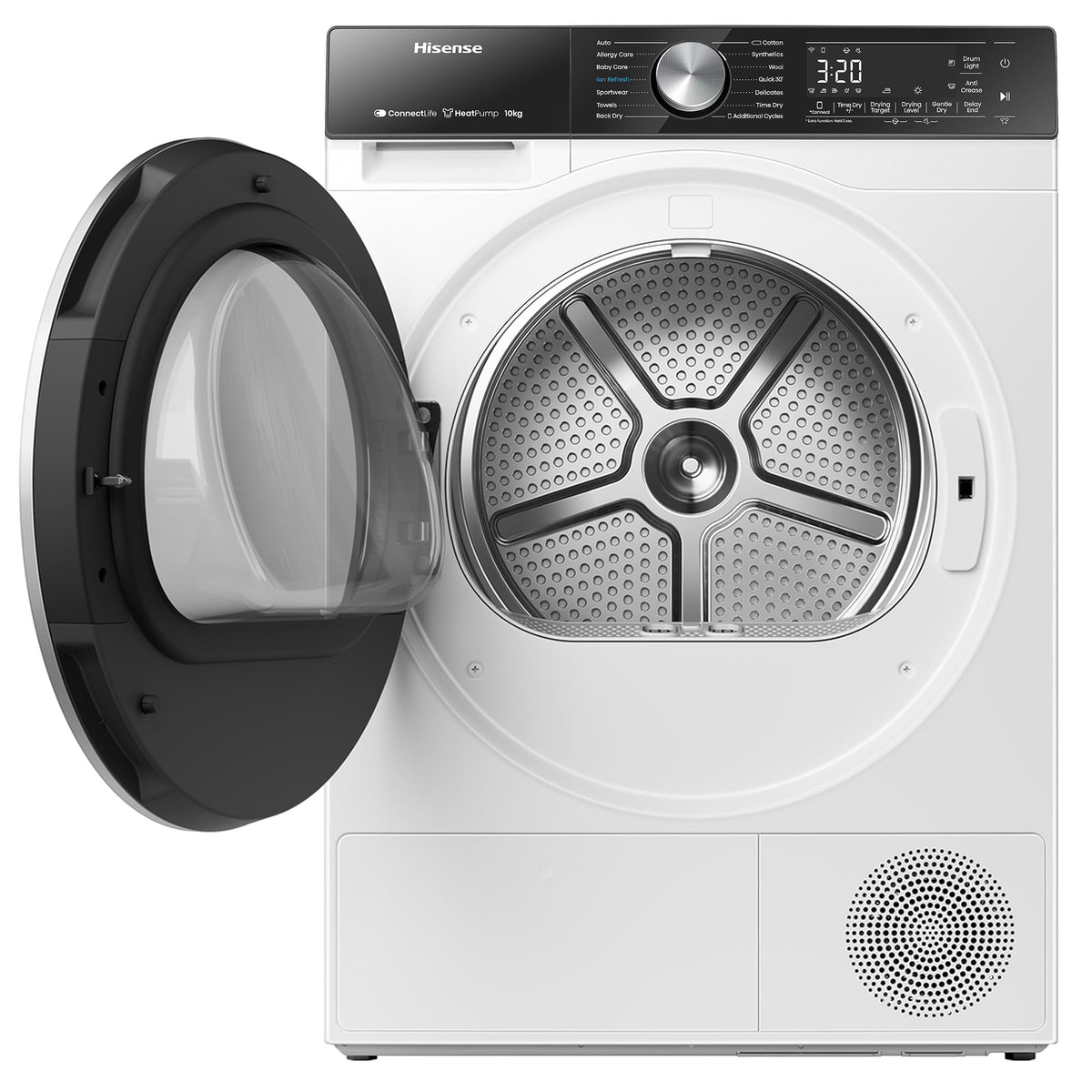Hisense DH1Q802BW2 60cm Freestanding 8 KG Heatpump Front Load Tumble Dryer, 16 Programmes, Auto Dry, Steam Refresh, Allergy Care - White