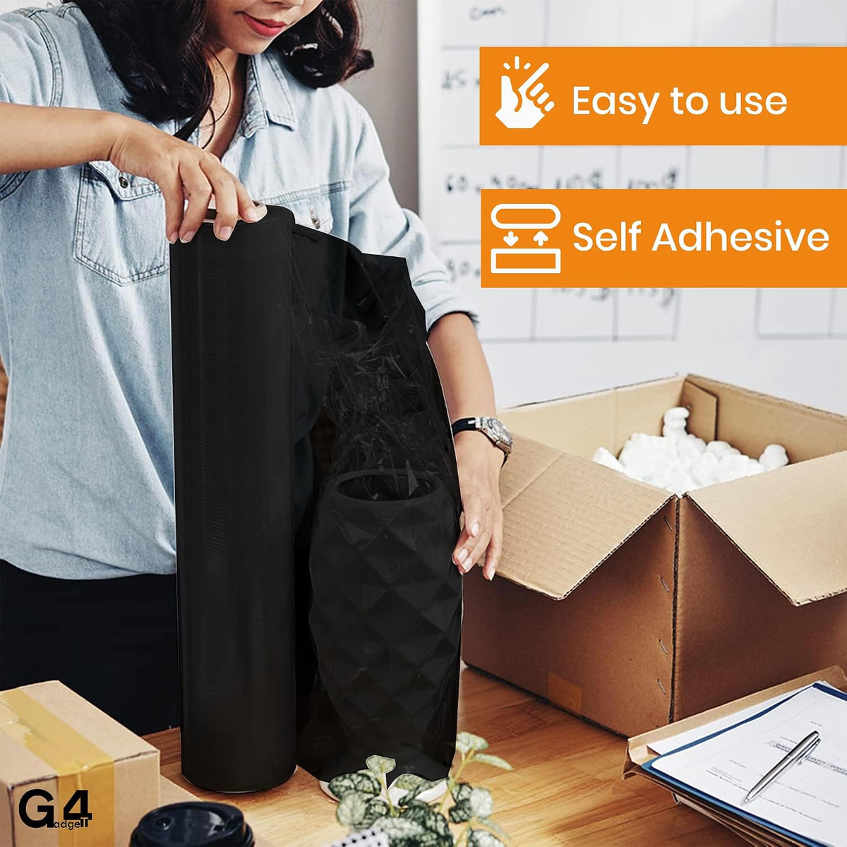 Heavy Duty Strong Pallet/StretchWrap/Shrink Wrap Packaging Cling Film - 400mm x 220m Pallet Stretch Wrap for Moving Home, Furniture, Luggage and Parcel (Black ‎40cm x 220m (STD CORE))
