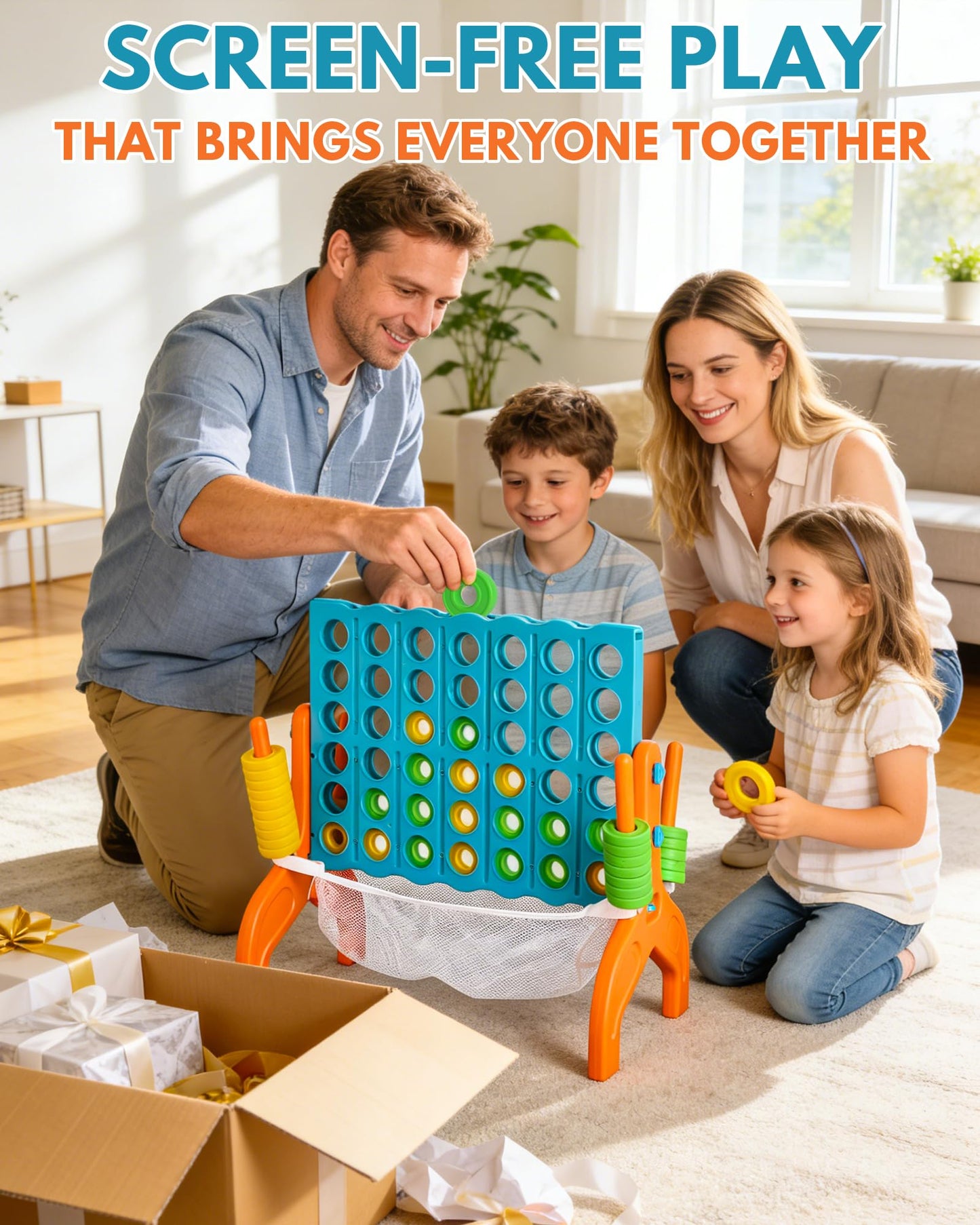 Large Four in a Row Strategy Game – Premium Quality Four in a Row Game for Kids Aged 3 and Up, Perfect for Indoor and Outdoor 4 in a Row Fun, Family Gatherings, and Parties