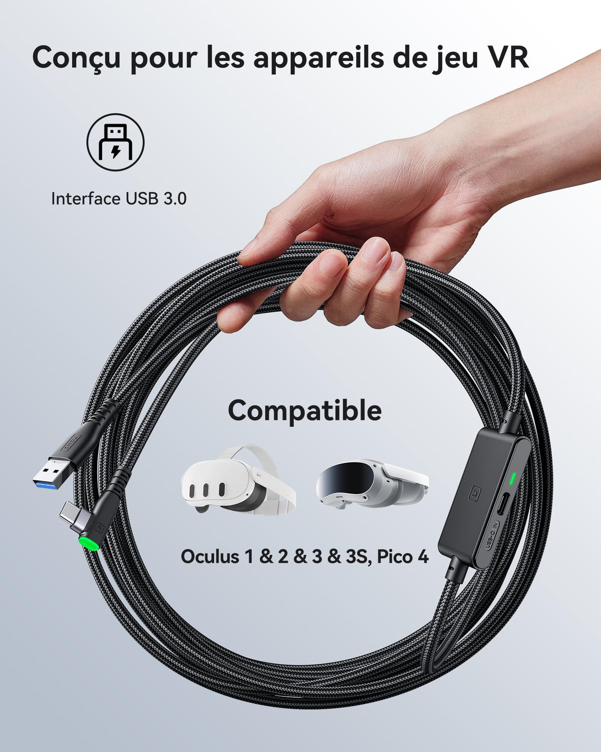 INIU 5m VR Link Cable with Separate Charging Port, USB 3.0 to USB C Cable